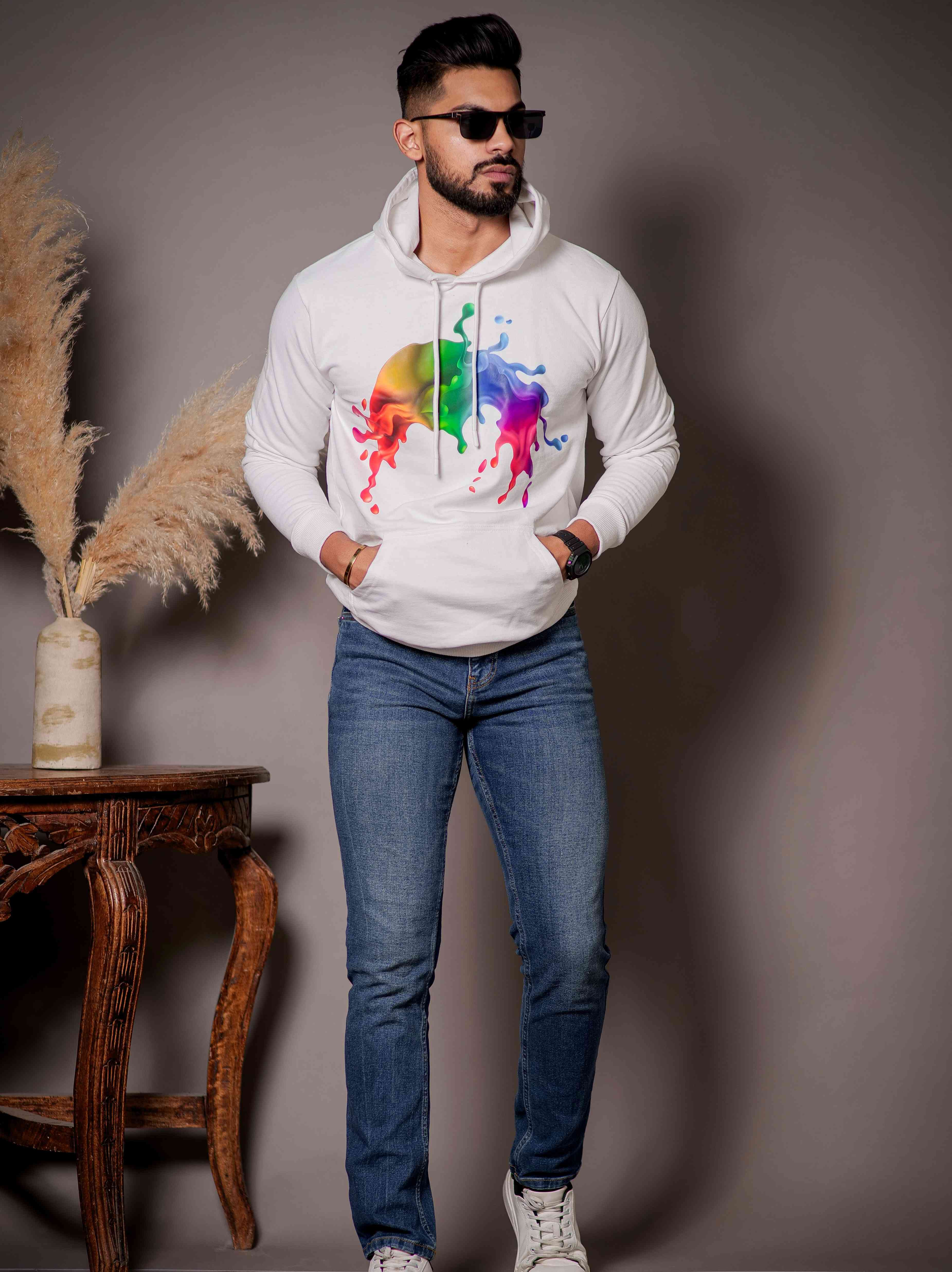 White Cotton Full Sleeve Hoodie