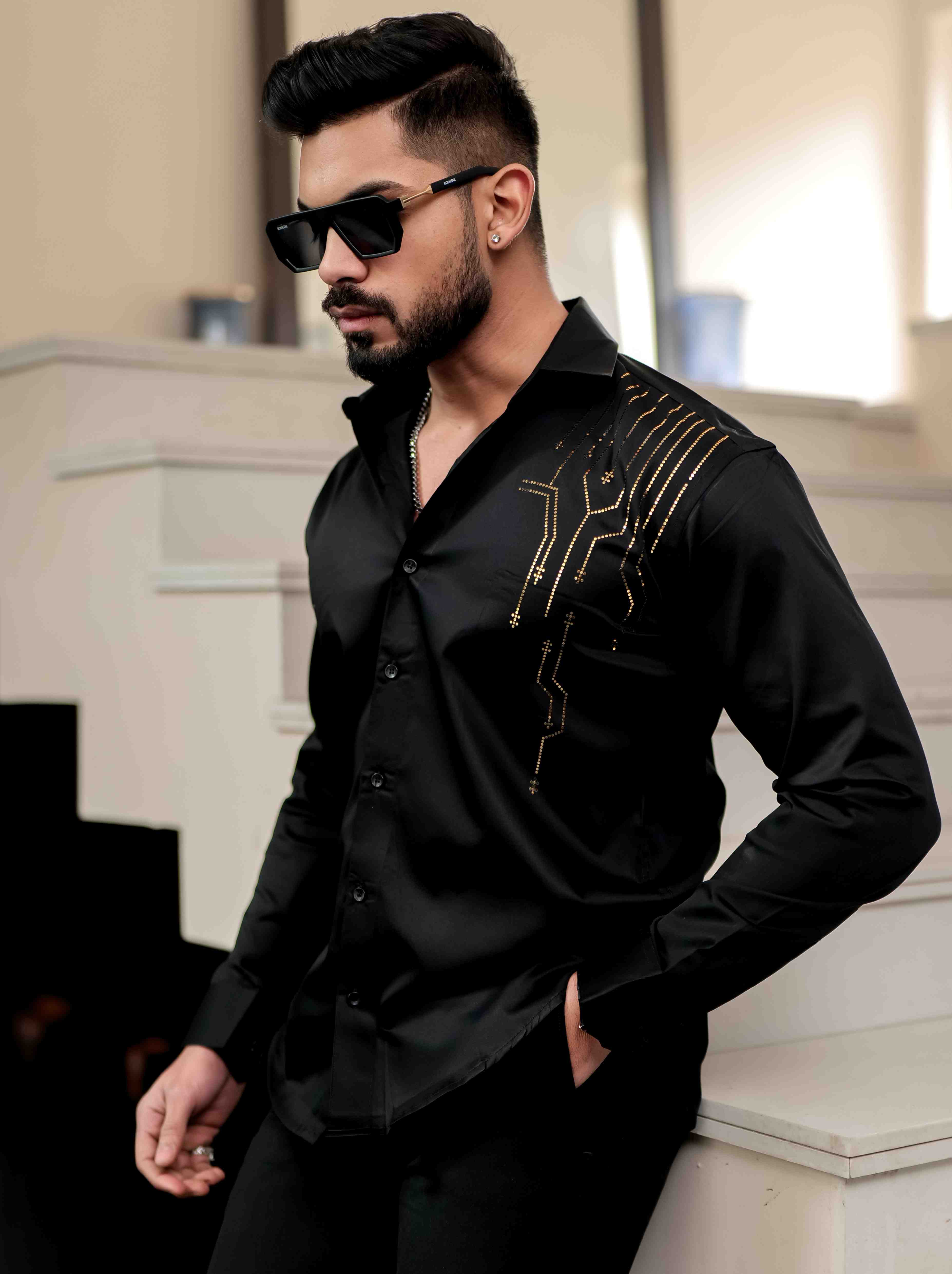 Black Club Wear Satin Cotton Party Shirt The Foomer Black Club Wear Satin Cotton Party Shirt The Foomer