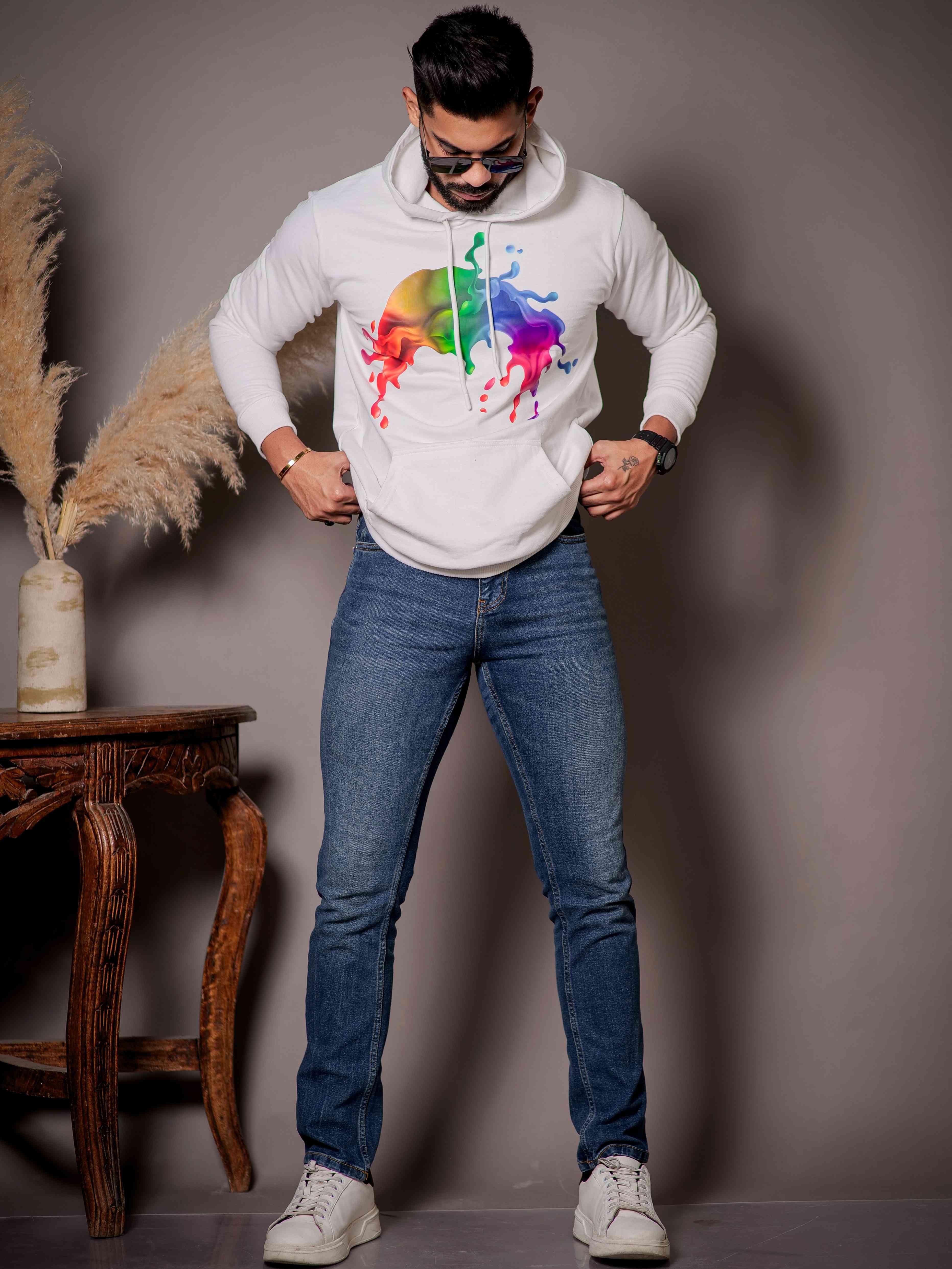White Cotton Full Sleeve Hoodie