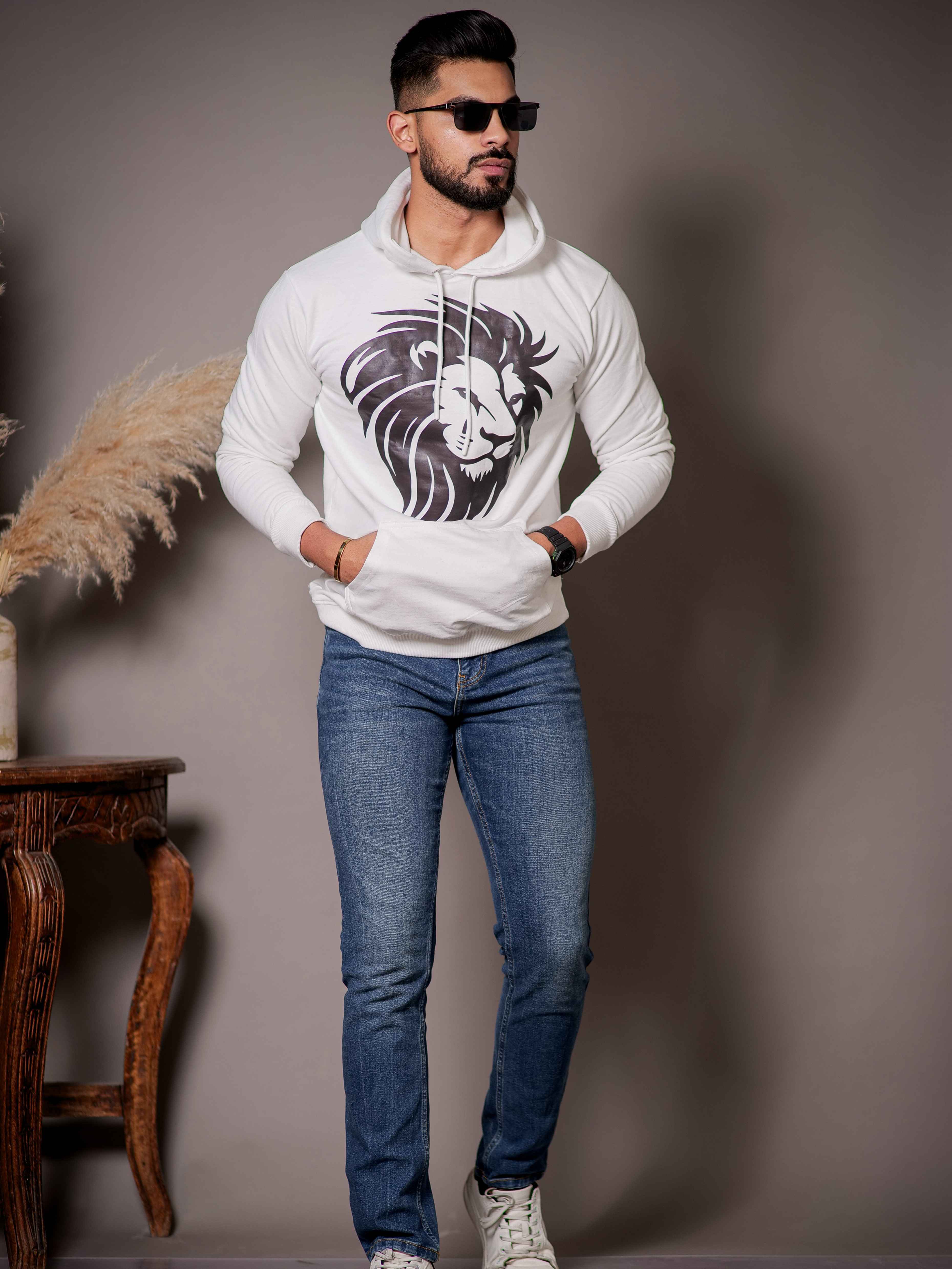 White Cotton Full Sleeve Hoodie