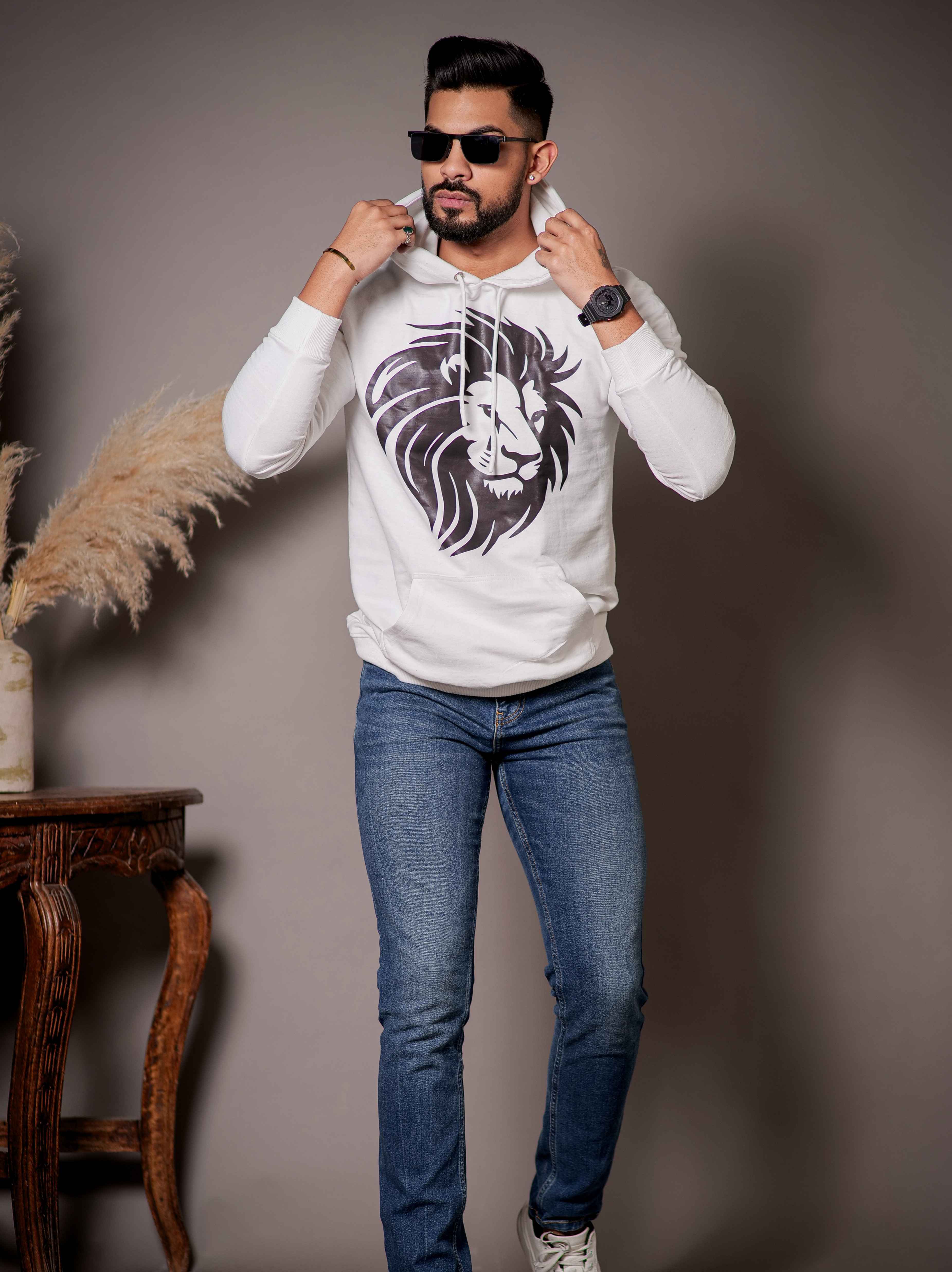 White Cotton Full Sleeve Hoodie