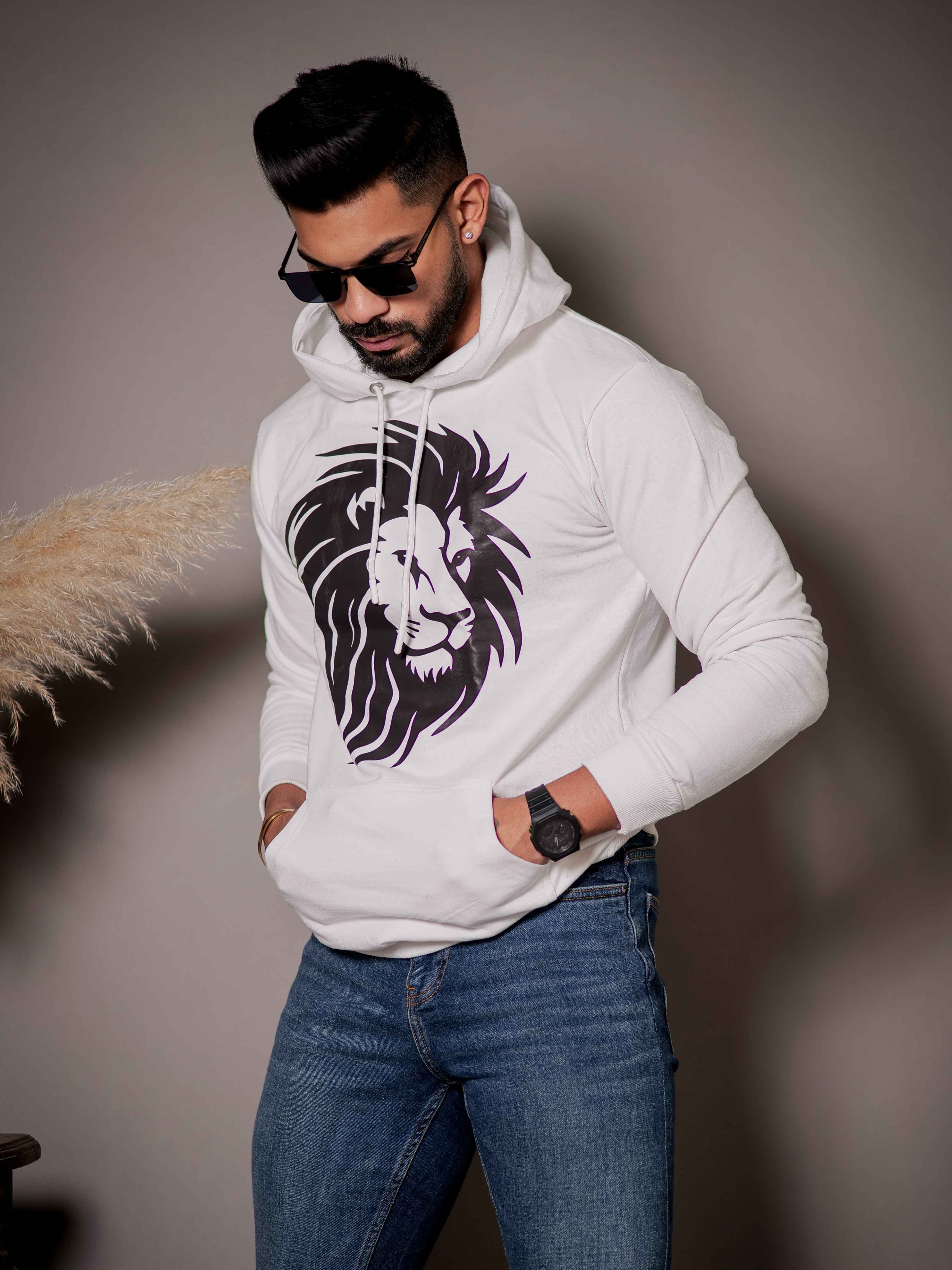 White Cotton Full Sleeve Hoodie