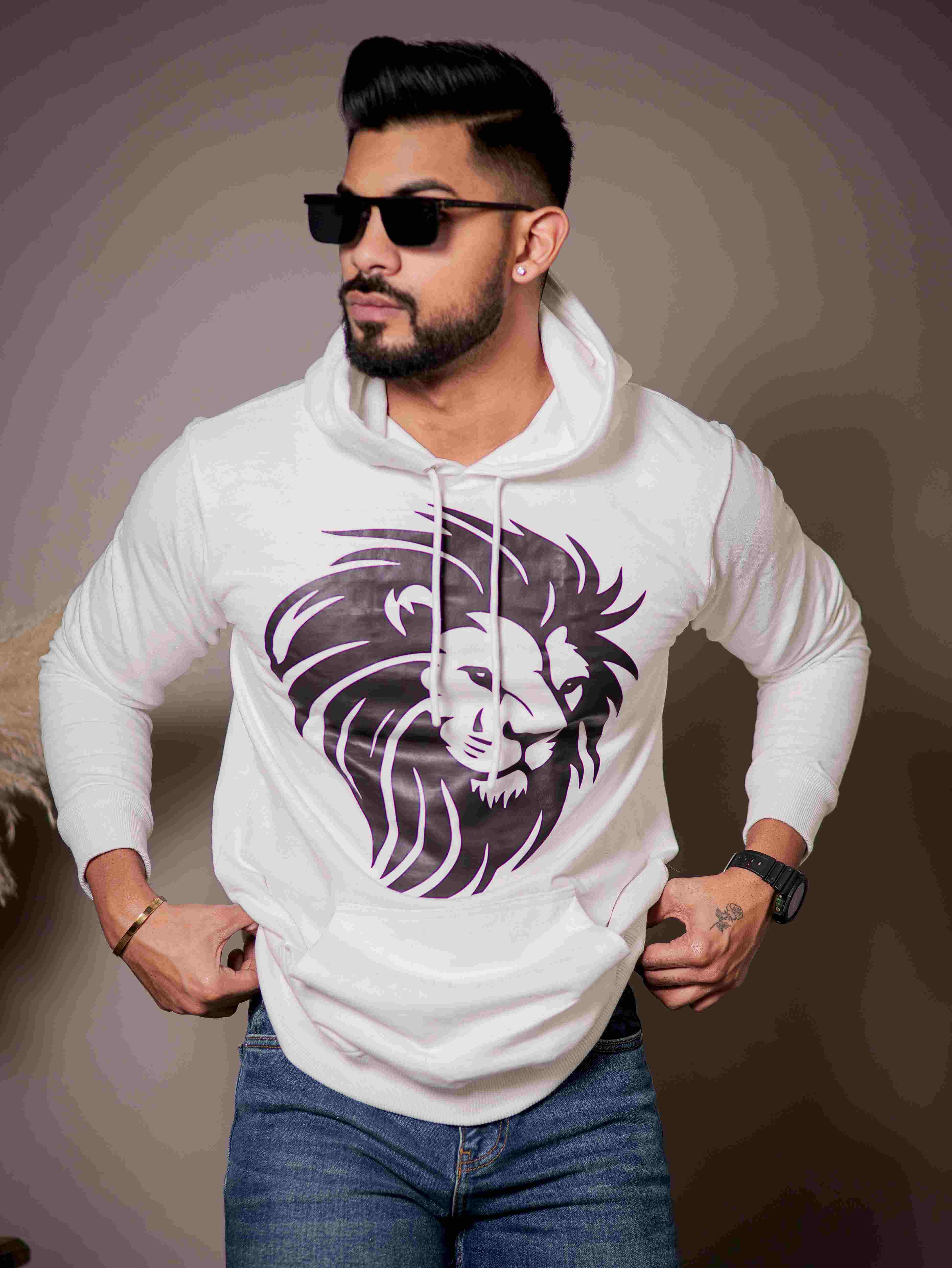 White Cotton Full Sleeve Hoodie