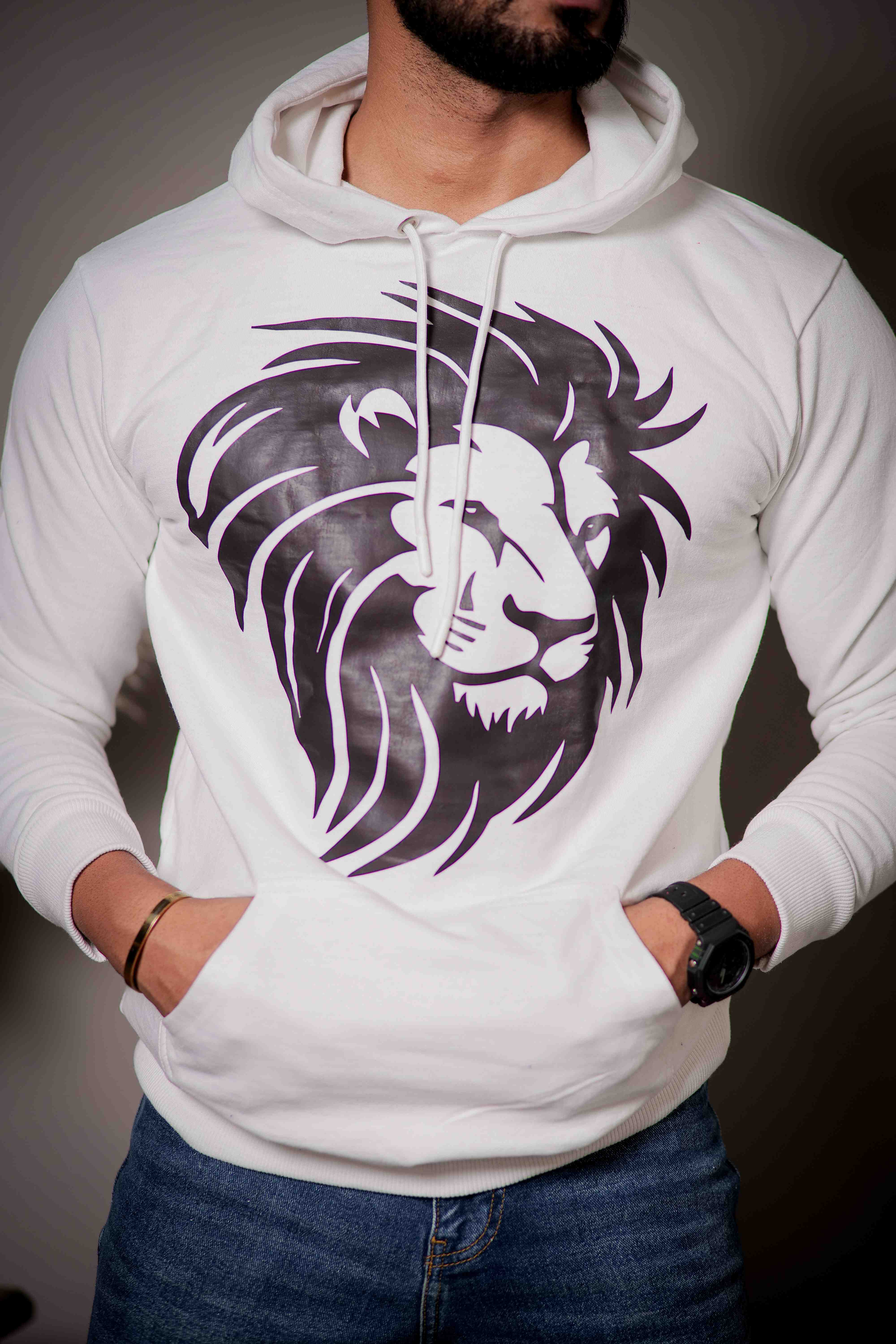 White Cotton Full Sleeve Hoodie