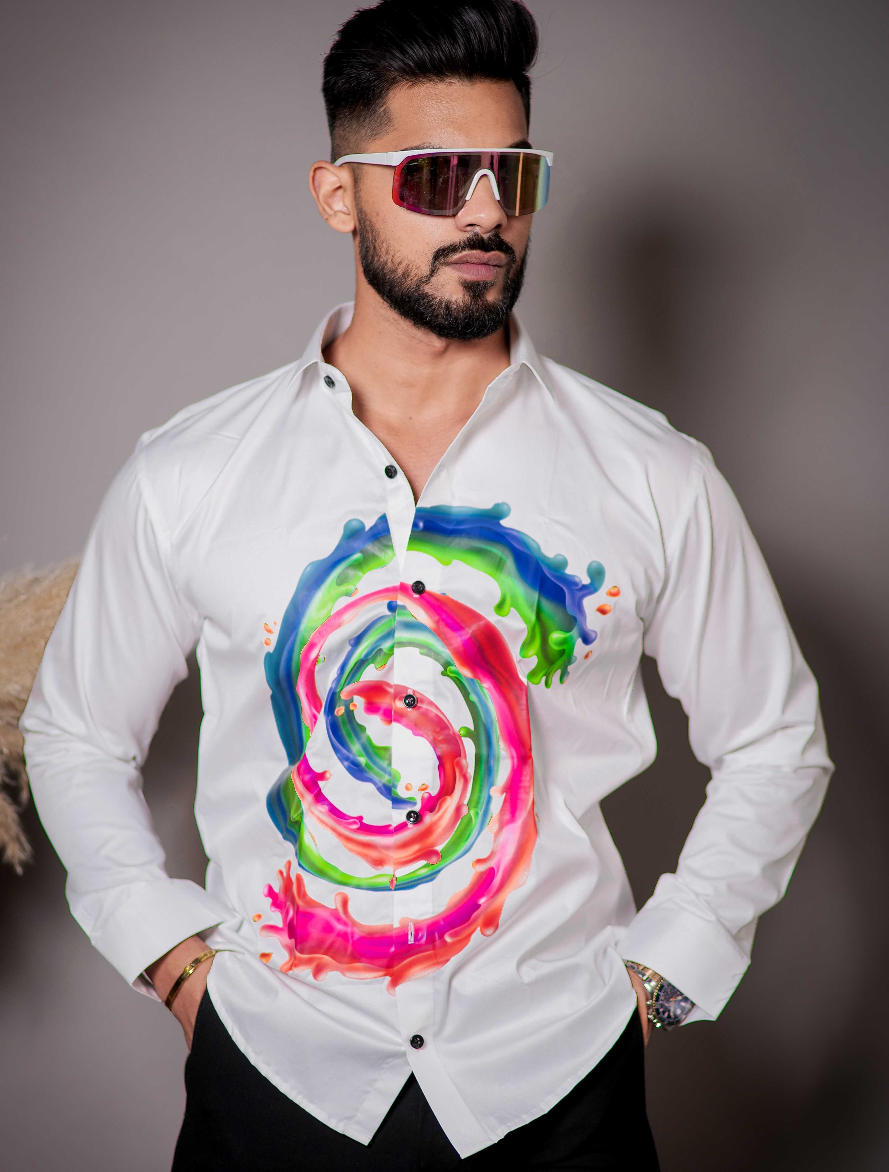 White Club Wear Printed Satin Cotton Shirt