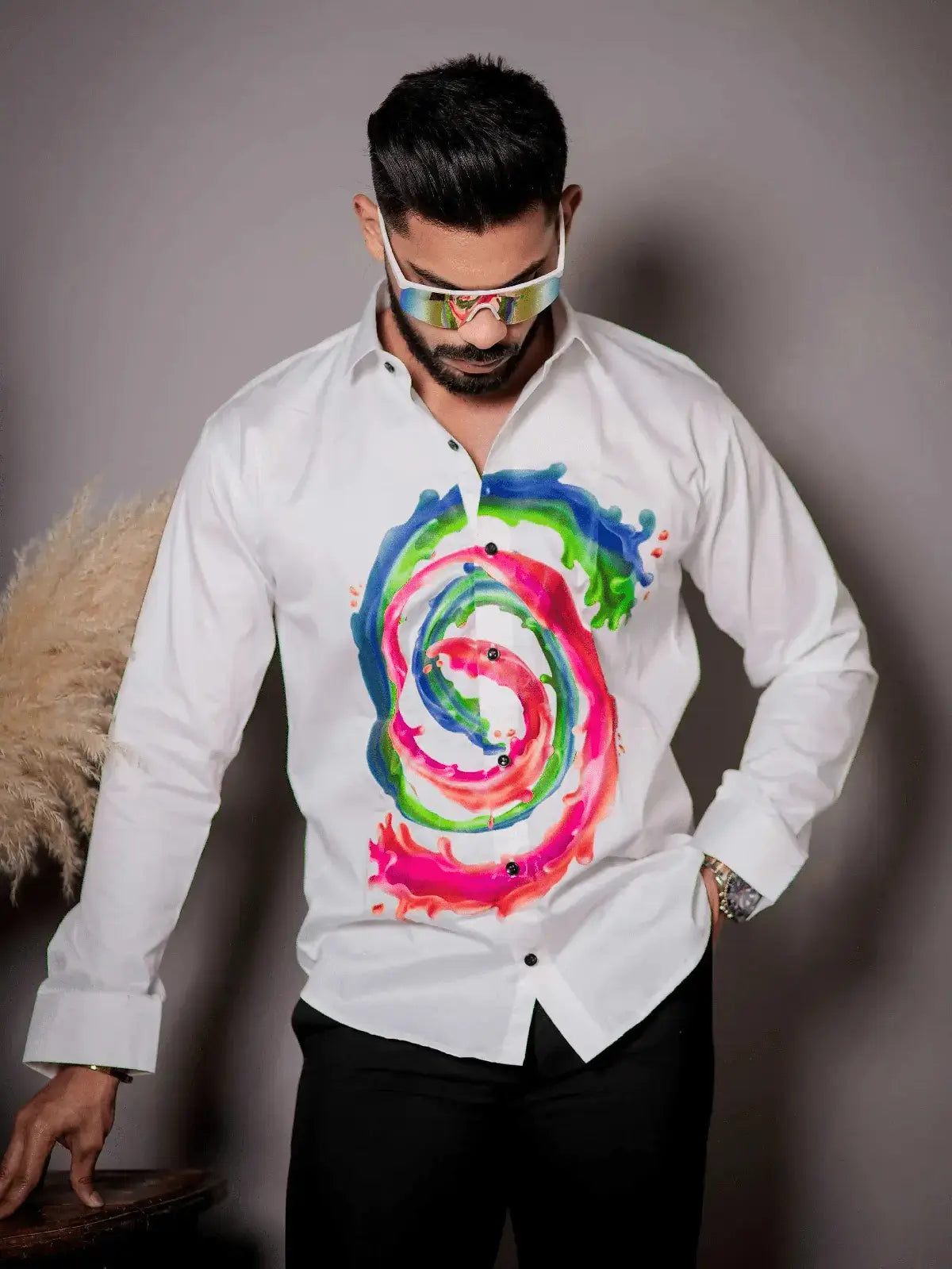White Club Wear Printed Satin Cotton Shirt