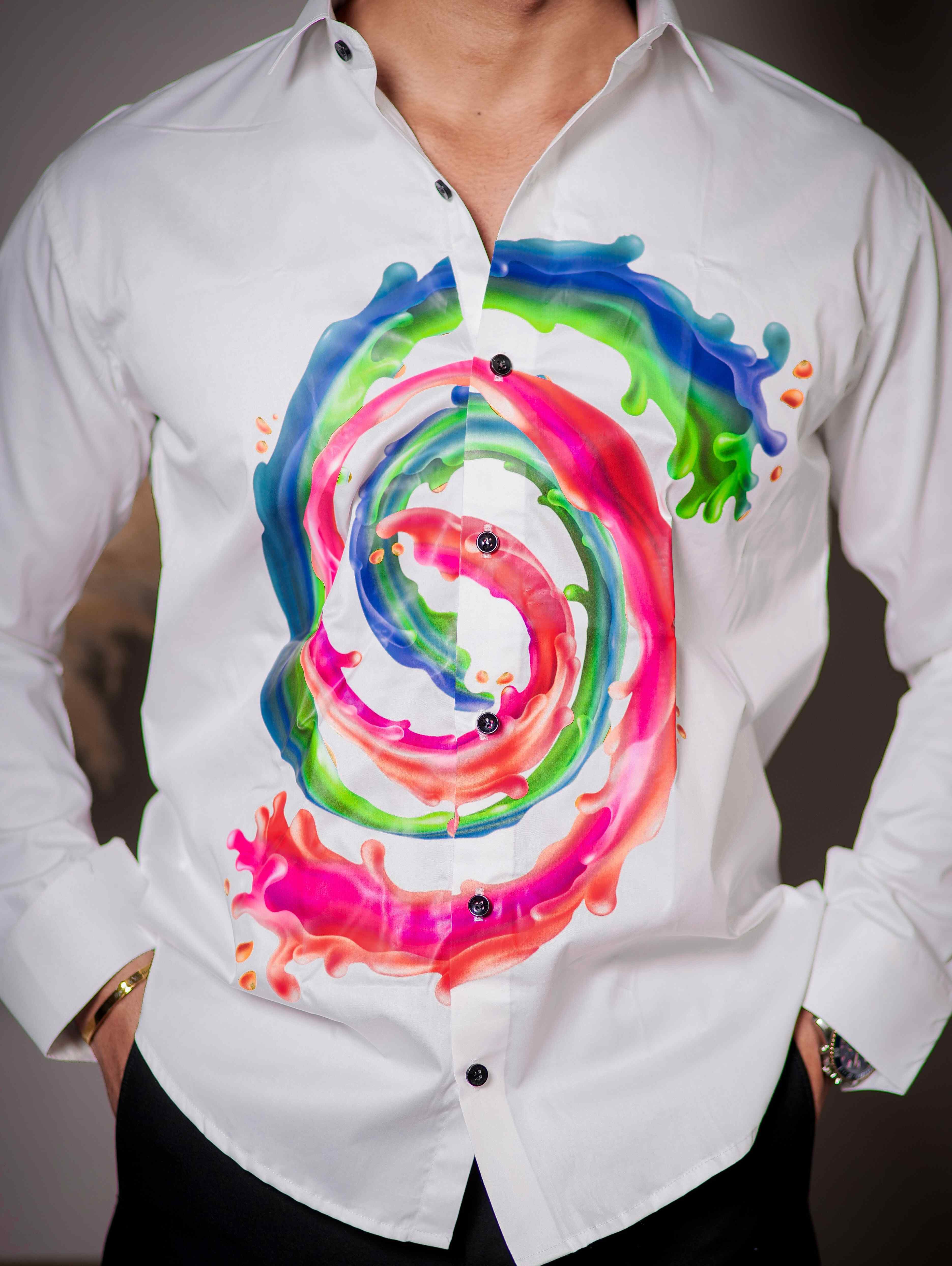 White Club Wear Printed Satin Cotton Shirt