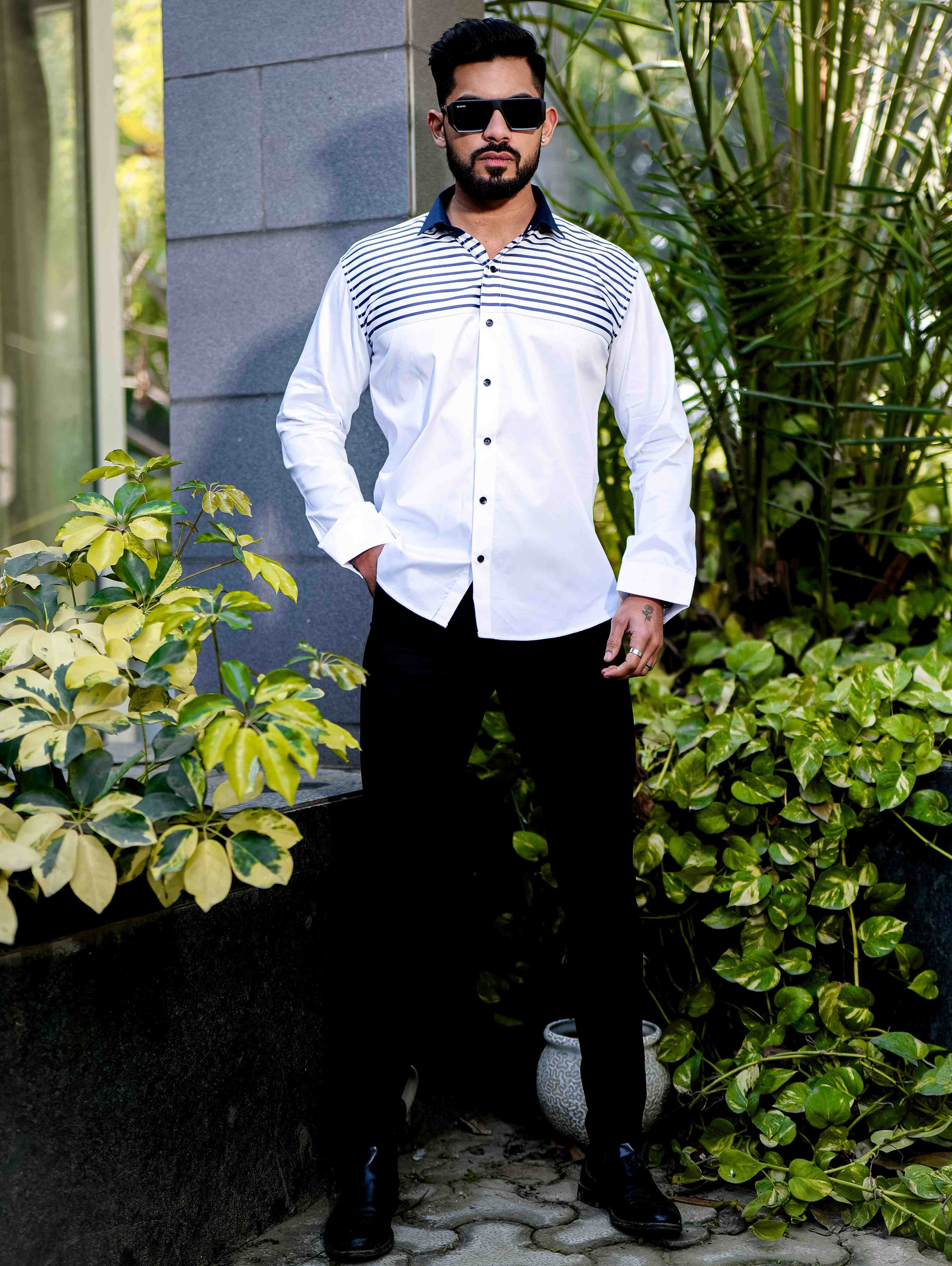 Blue Satin Cotton Cut N Sew Designer Shirt