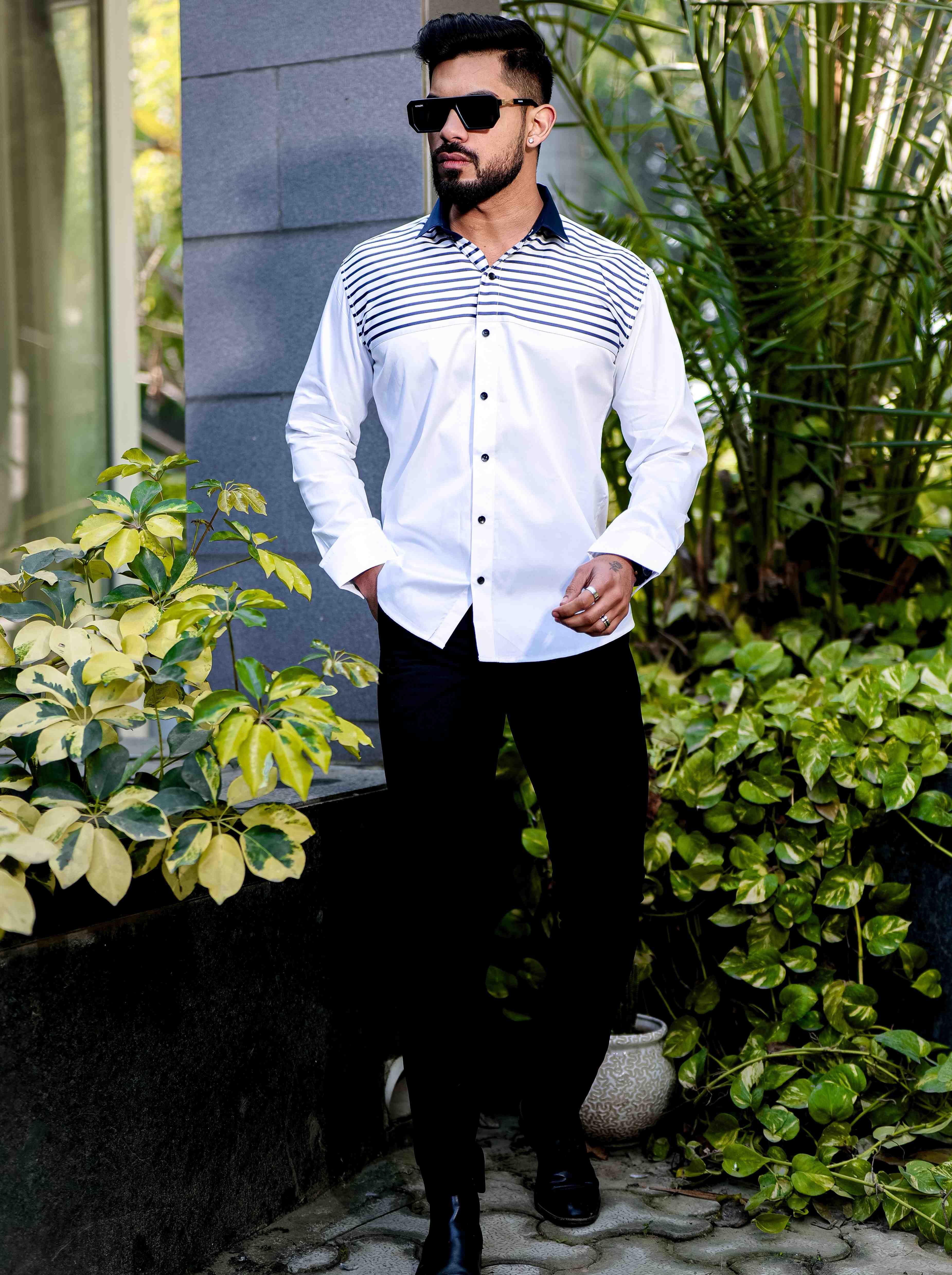 Blue Satin Cotton Cut N Sew Designer Shirt