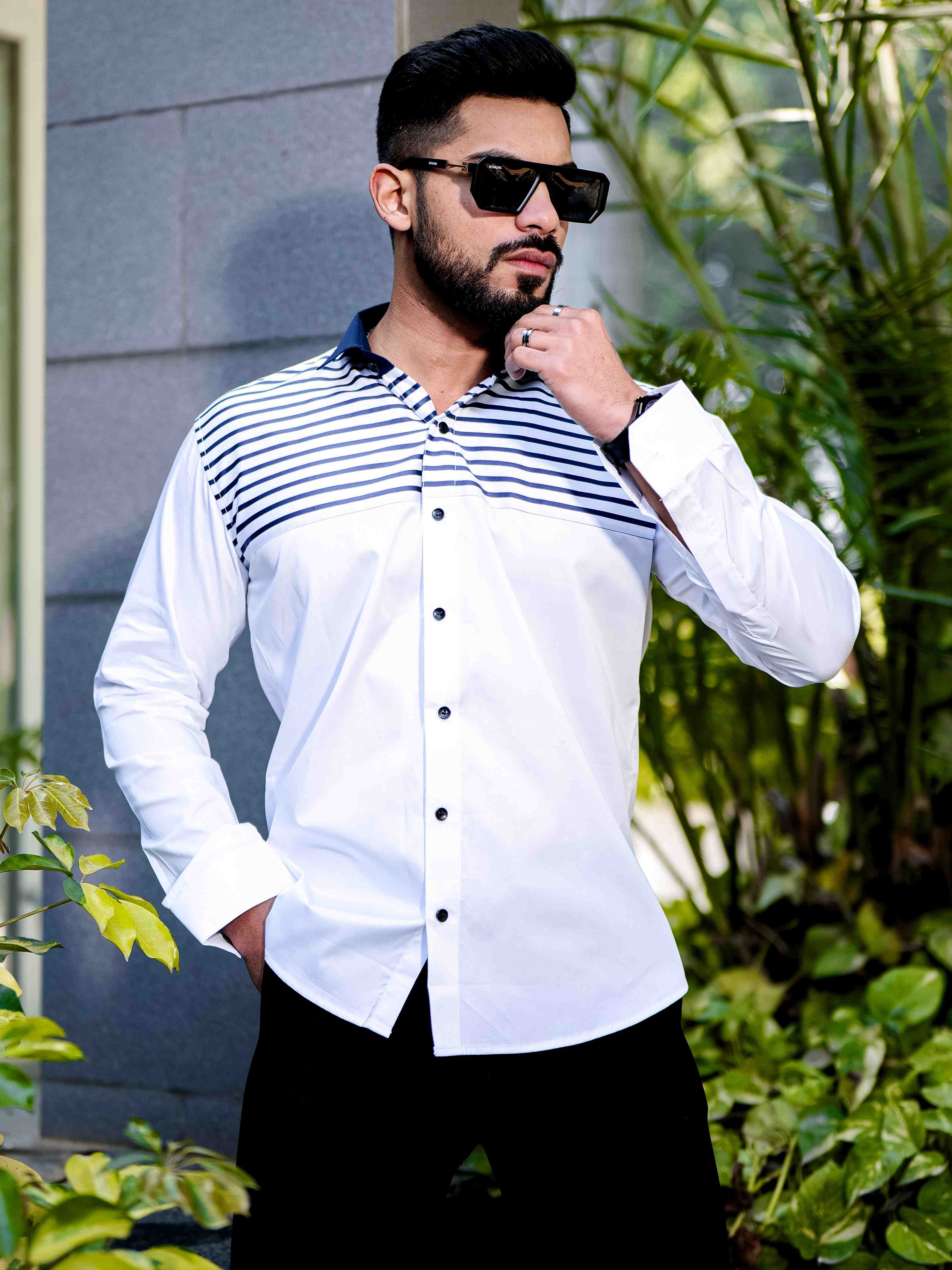 Blue Satin Cotton Cut N Sew Designer Shirt