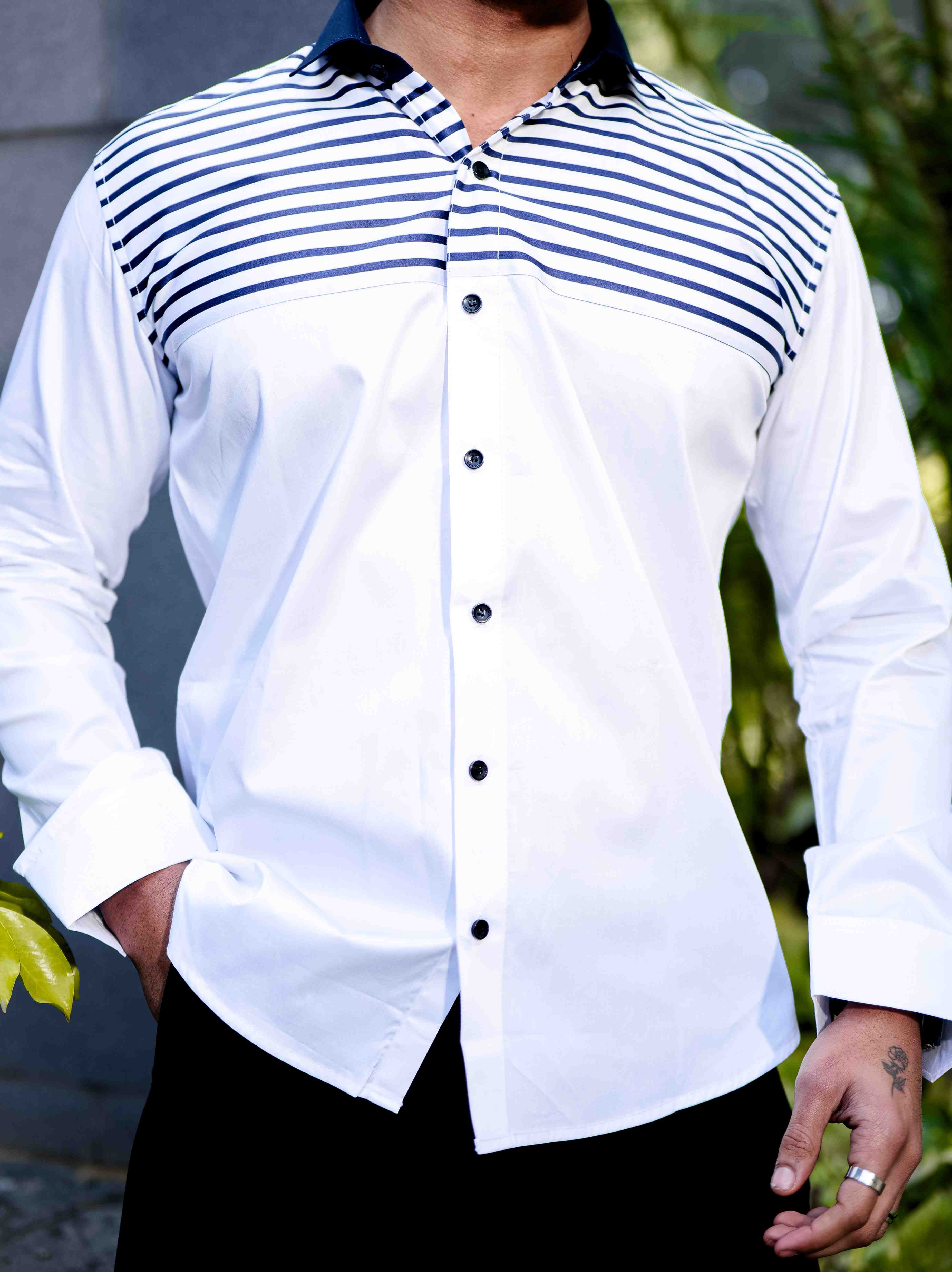 Blue Satin Cotton Cut N Sew Designer Shirt