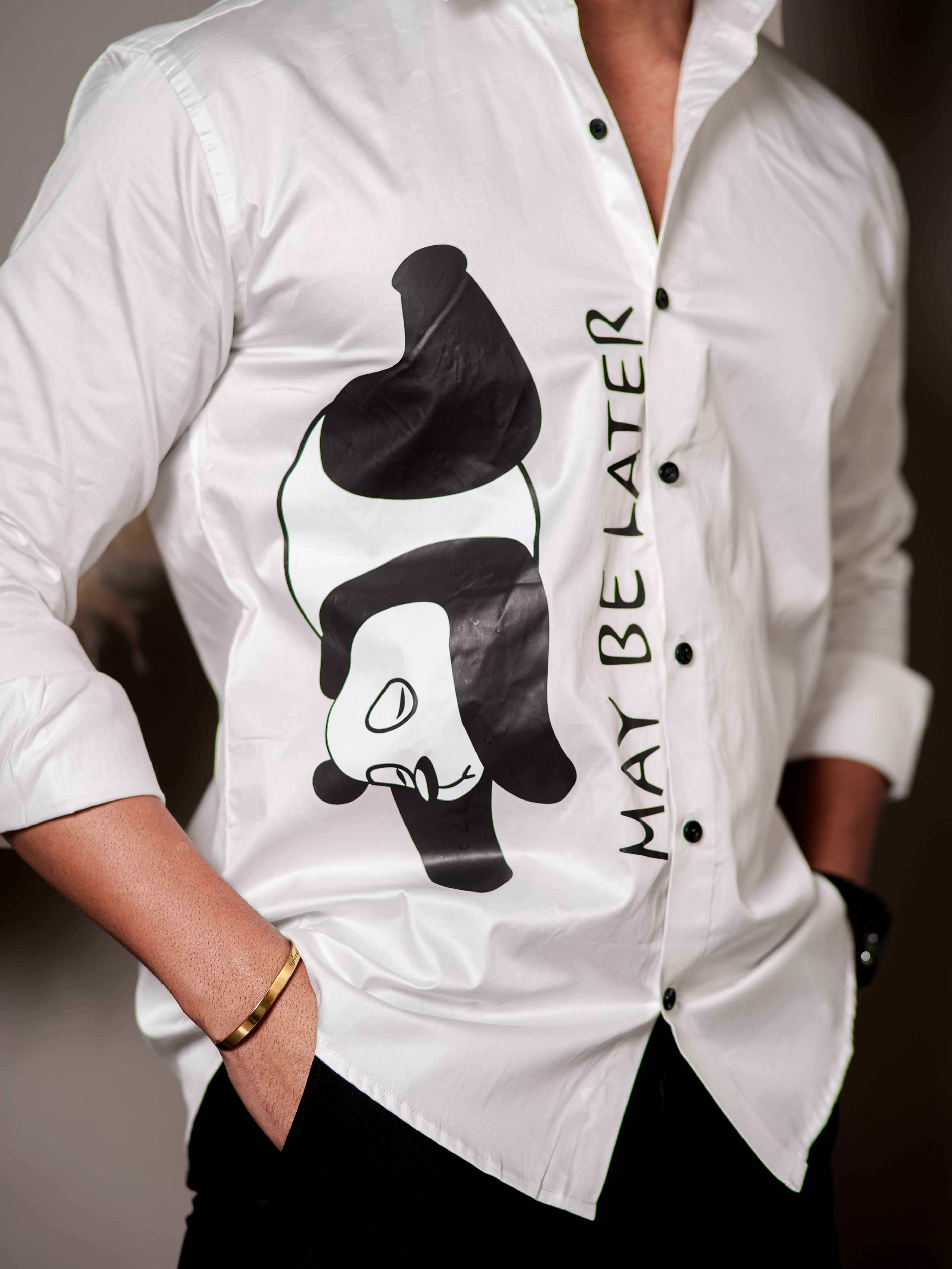 White Club Wear Printed Satin Cotton Shirt