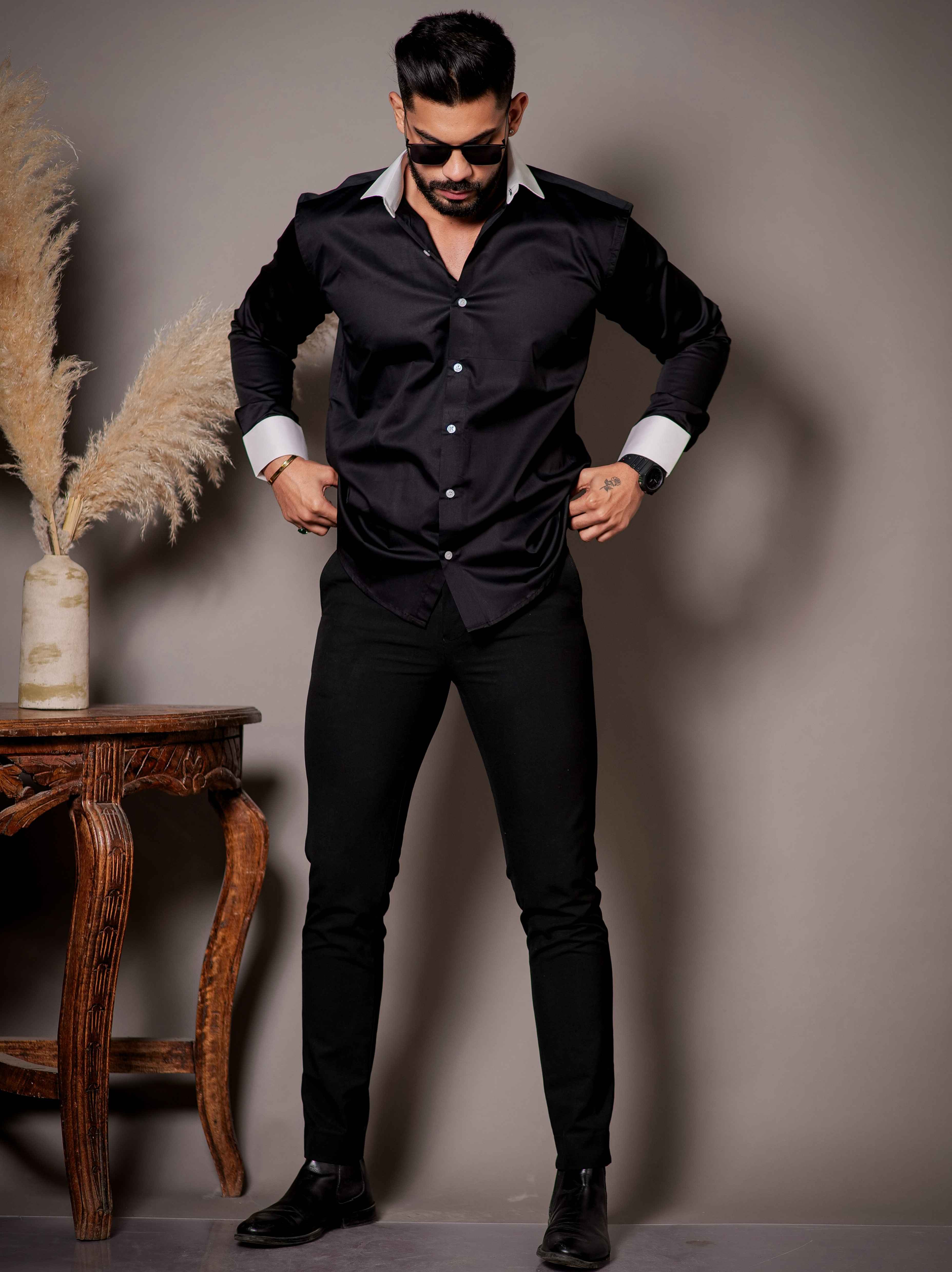 Black Satin Cotton Premium Shirt