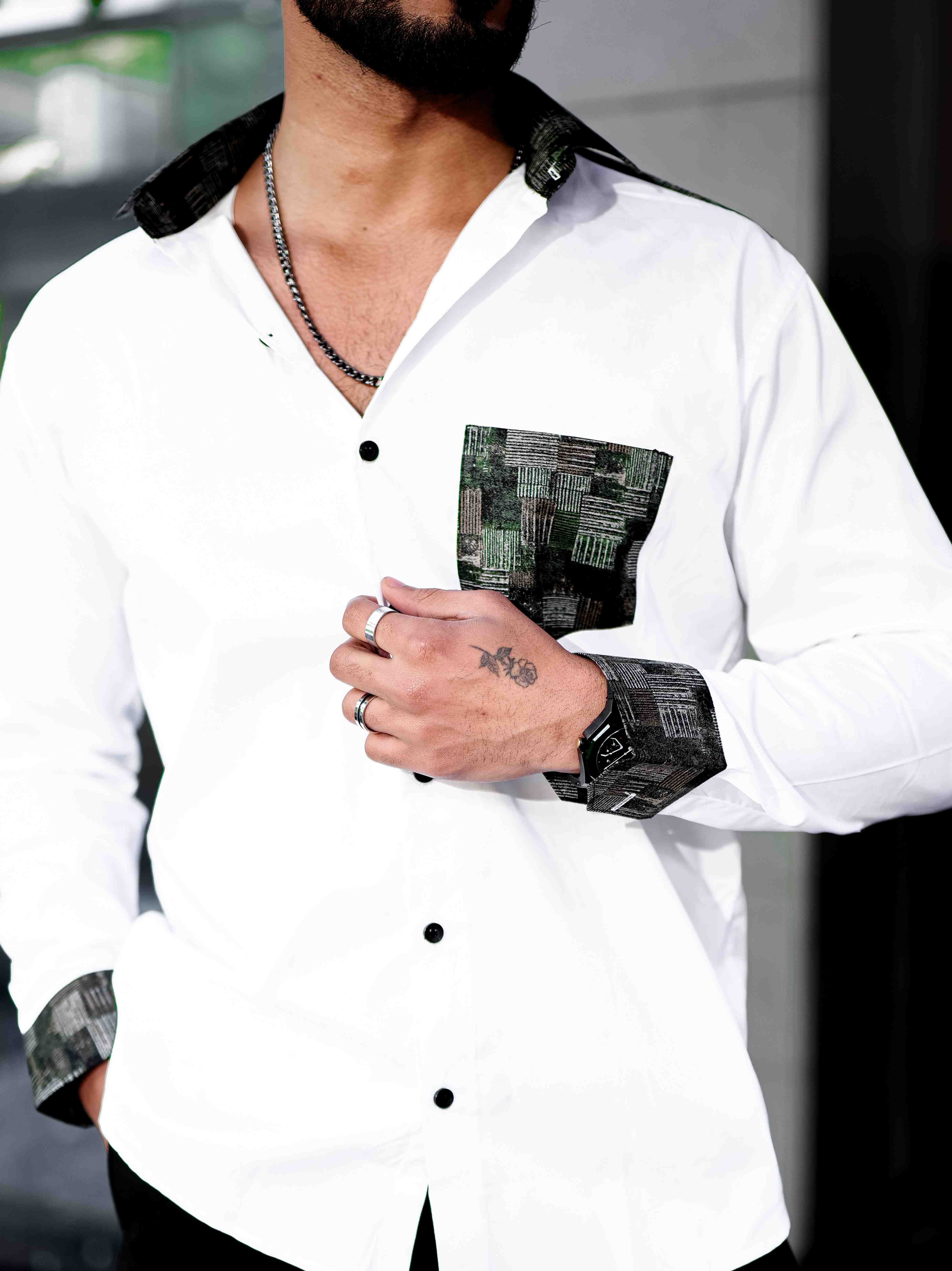 White Satin Cotton Designer Shirt