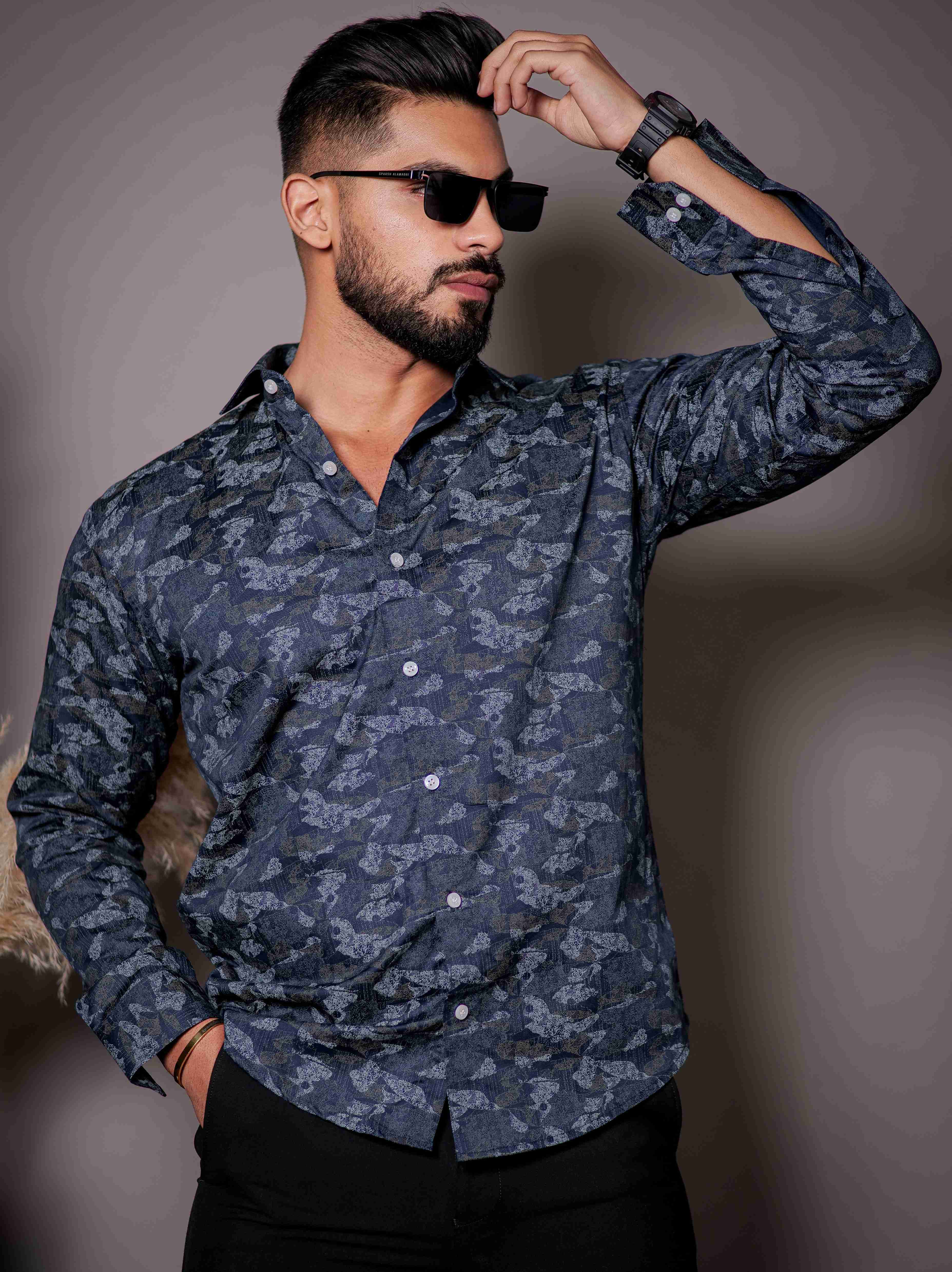 Blue Satin Print Premium Shirt