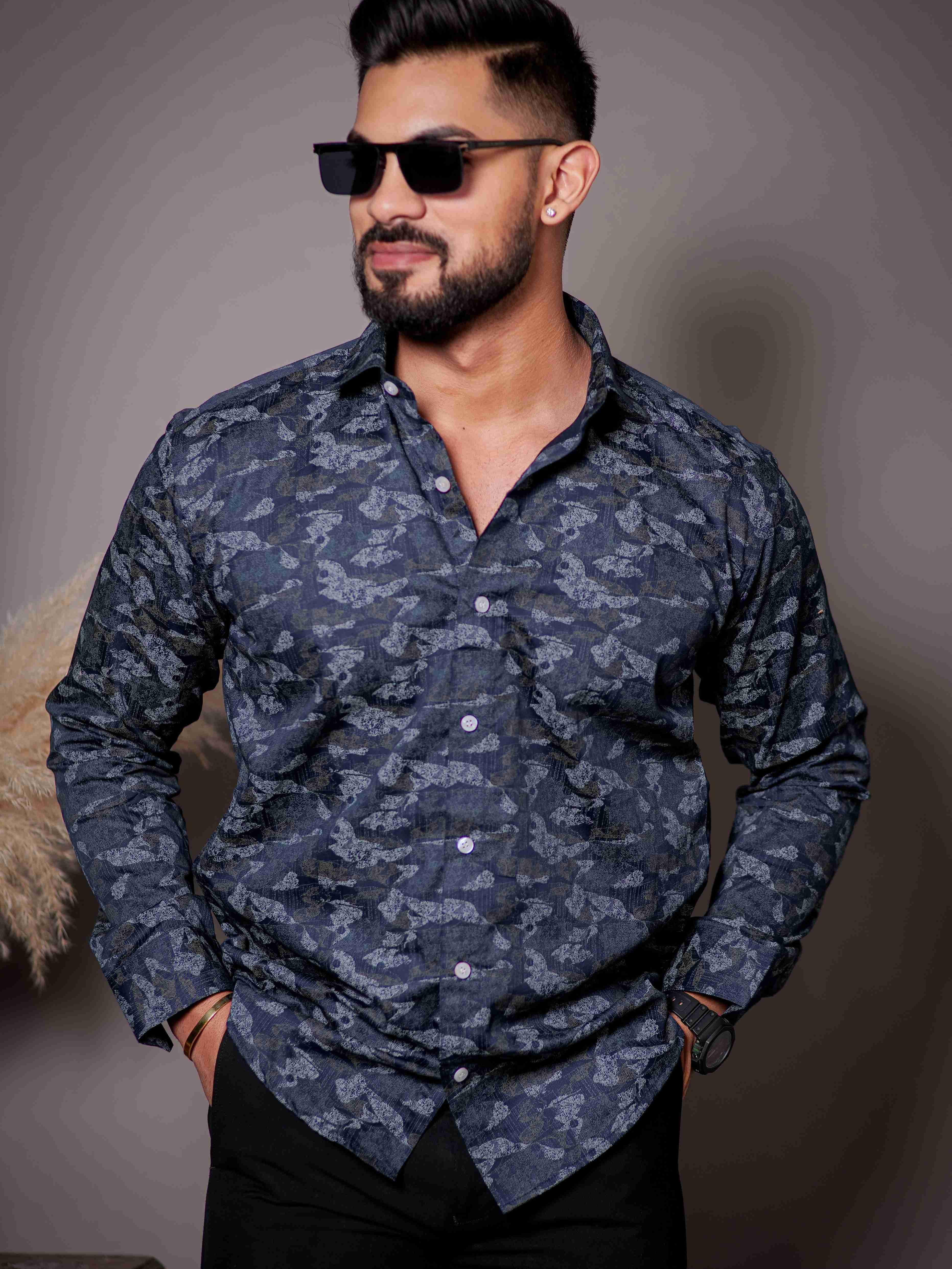Blue Satin Print Premium Shirt