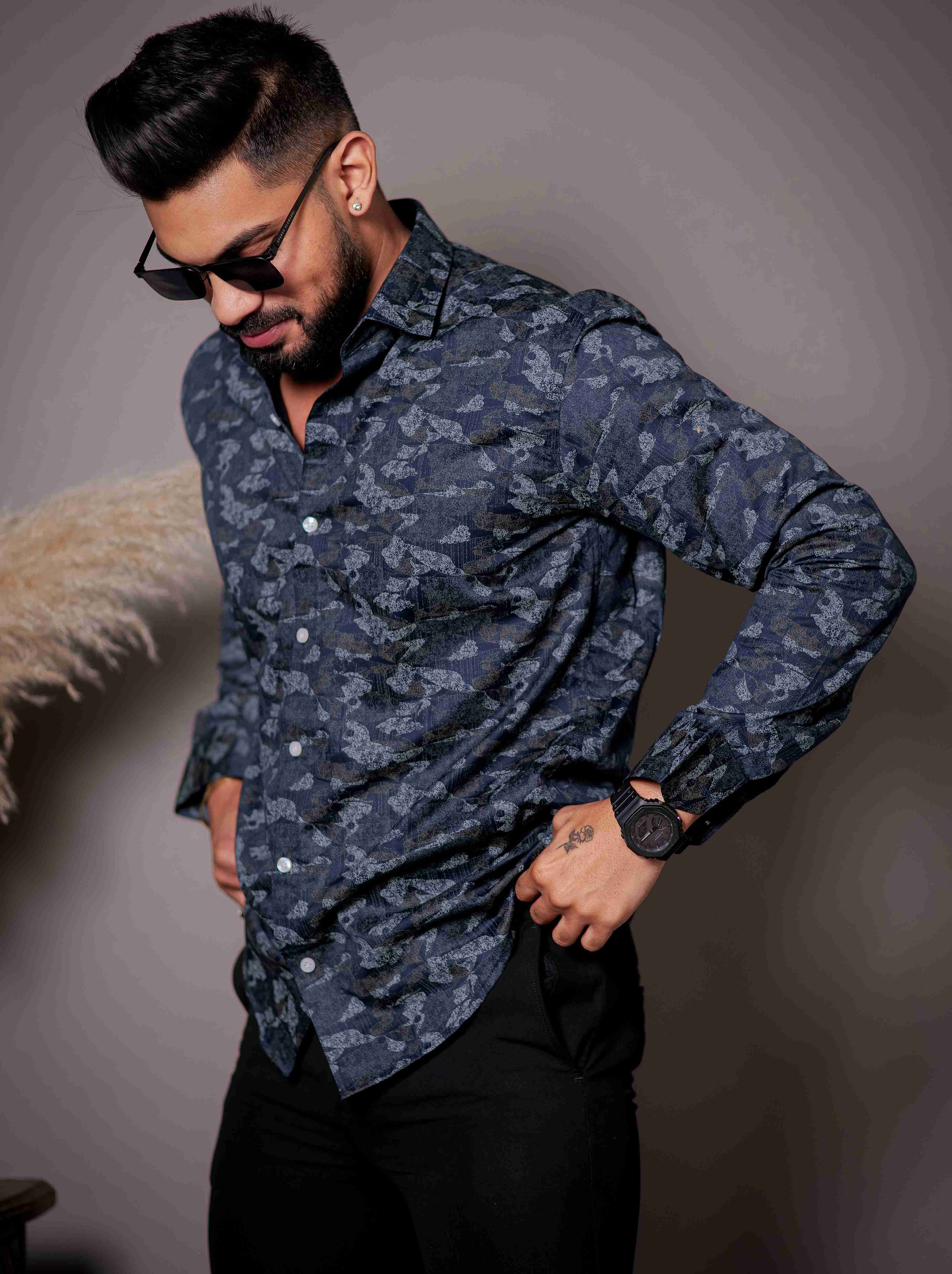Blue Satin Print Premium Shirt