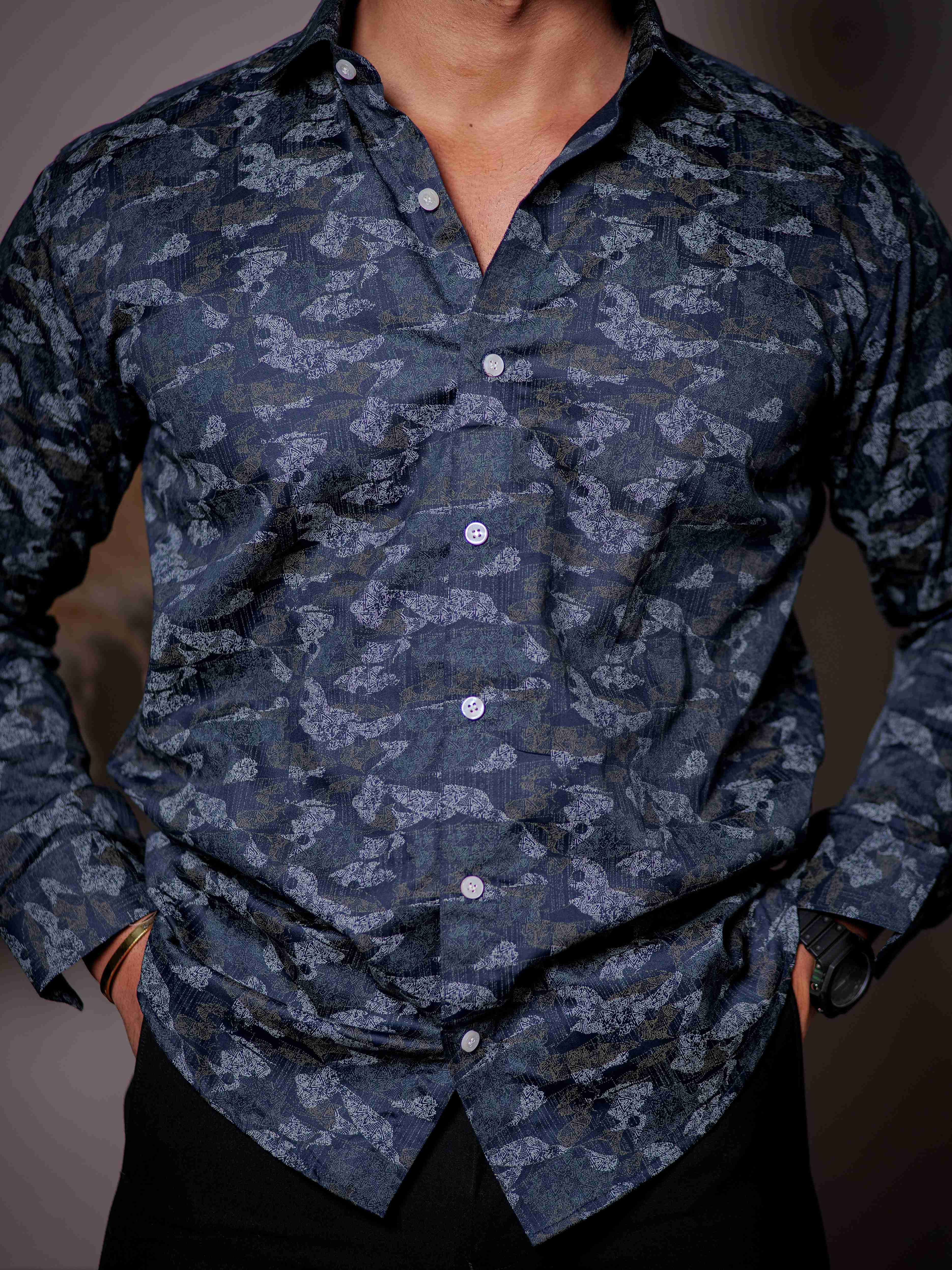Blue Satin Print Premium Shirt