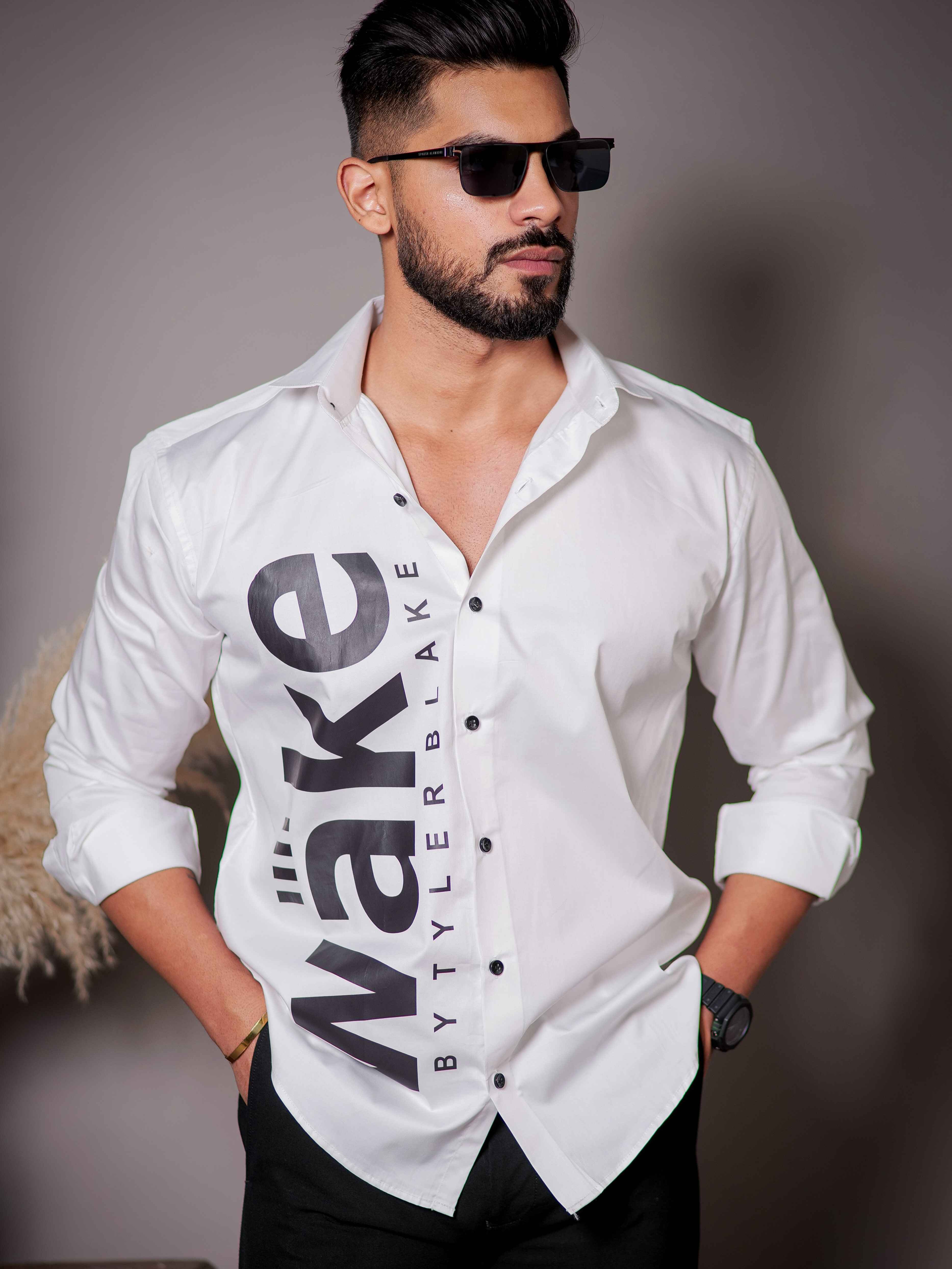 White Club Wear Printed Satin Cotton Shirt – The Foomer