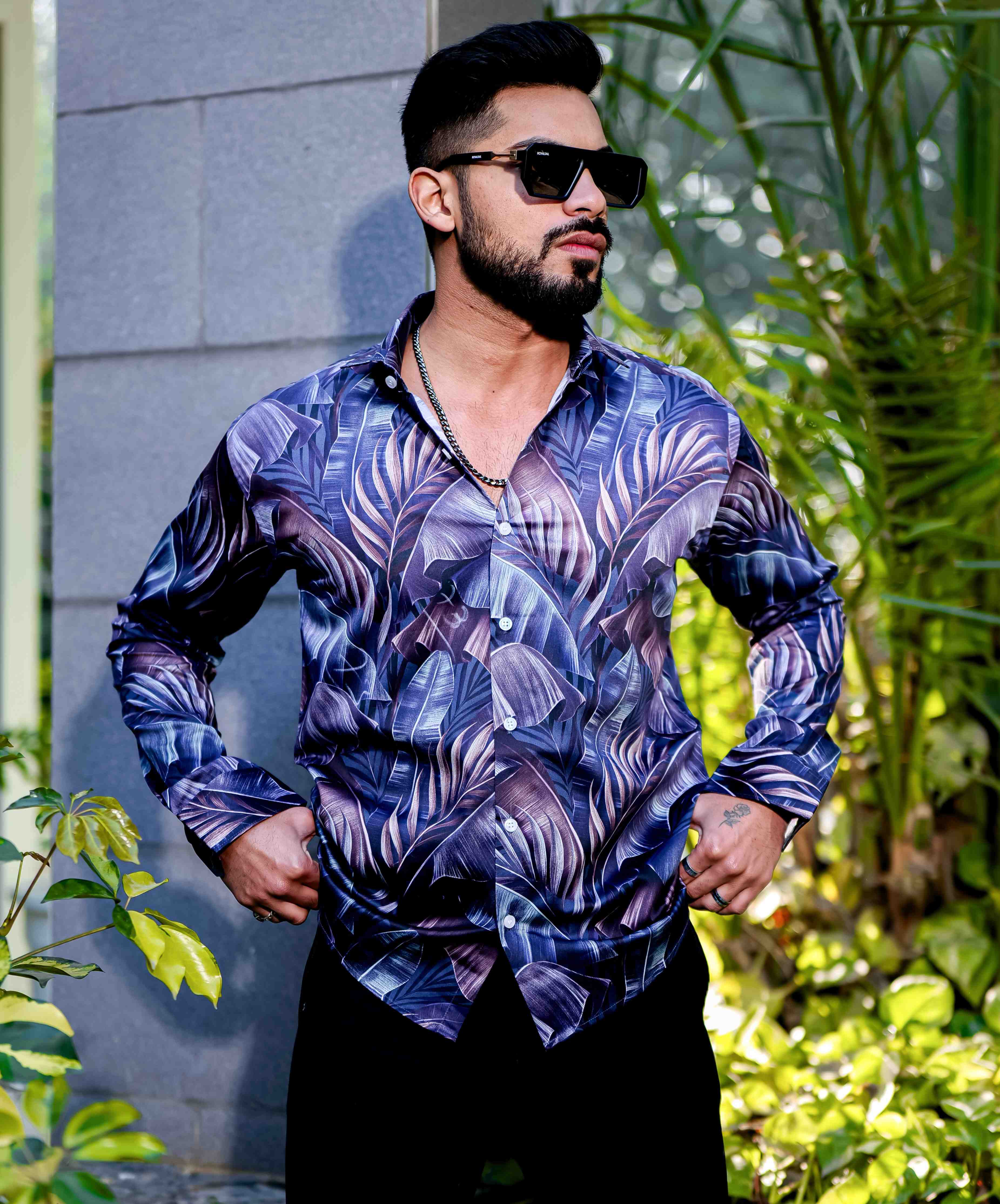 Blue Flower Giza Cotton Print Premium Shirt