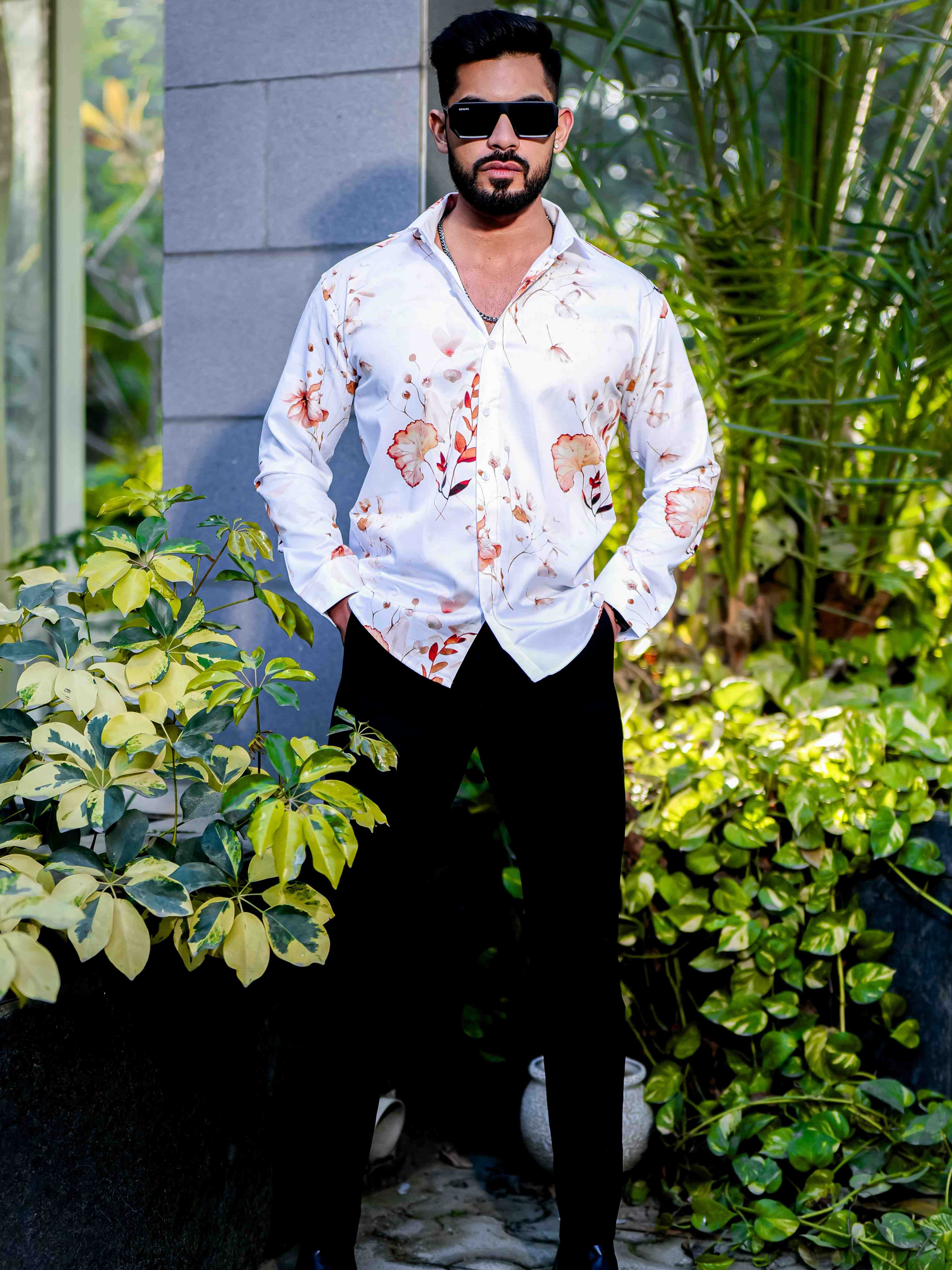 White Giza Cotton Print Premium Shirt