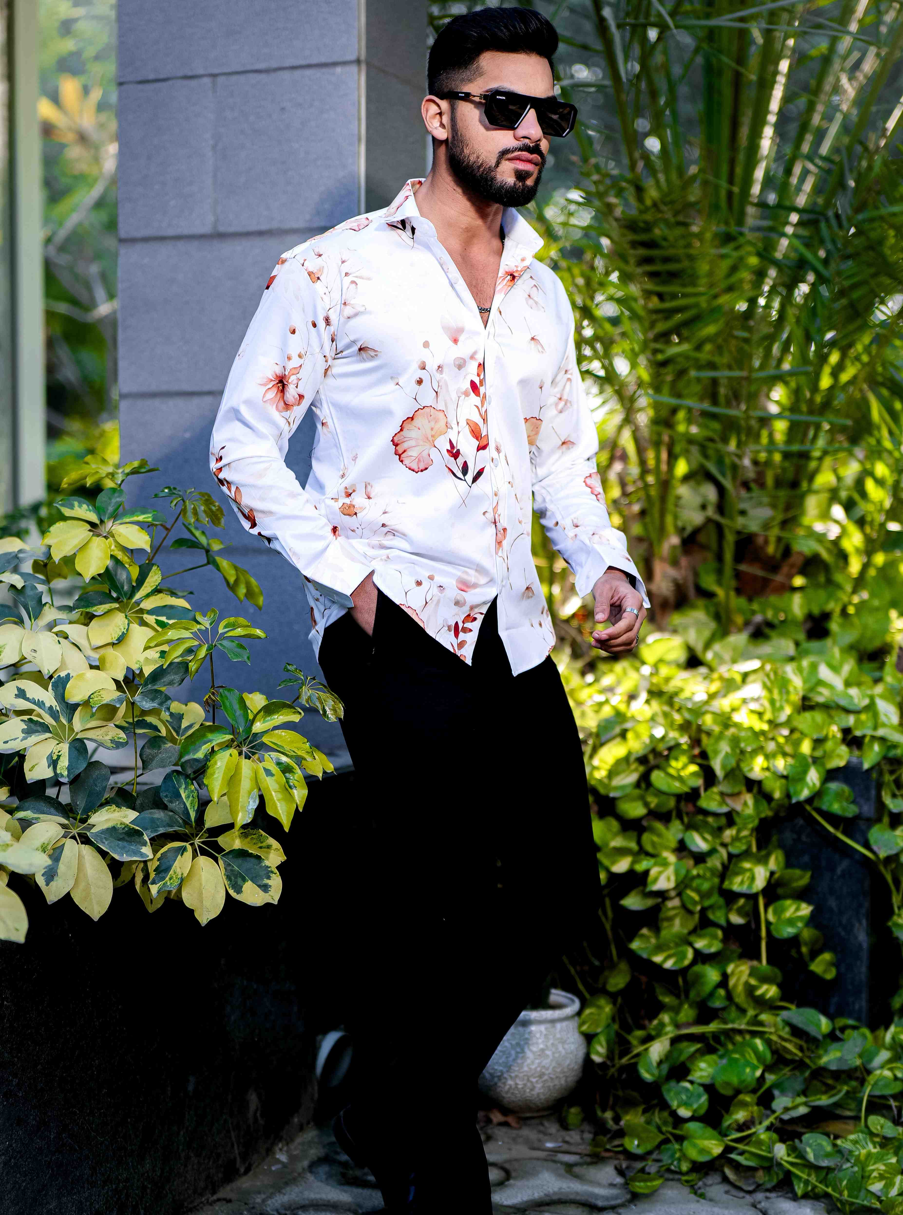 White Giza Cotton Print Premium Shirt