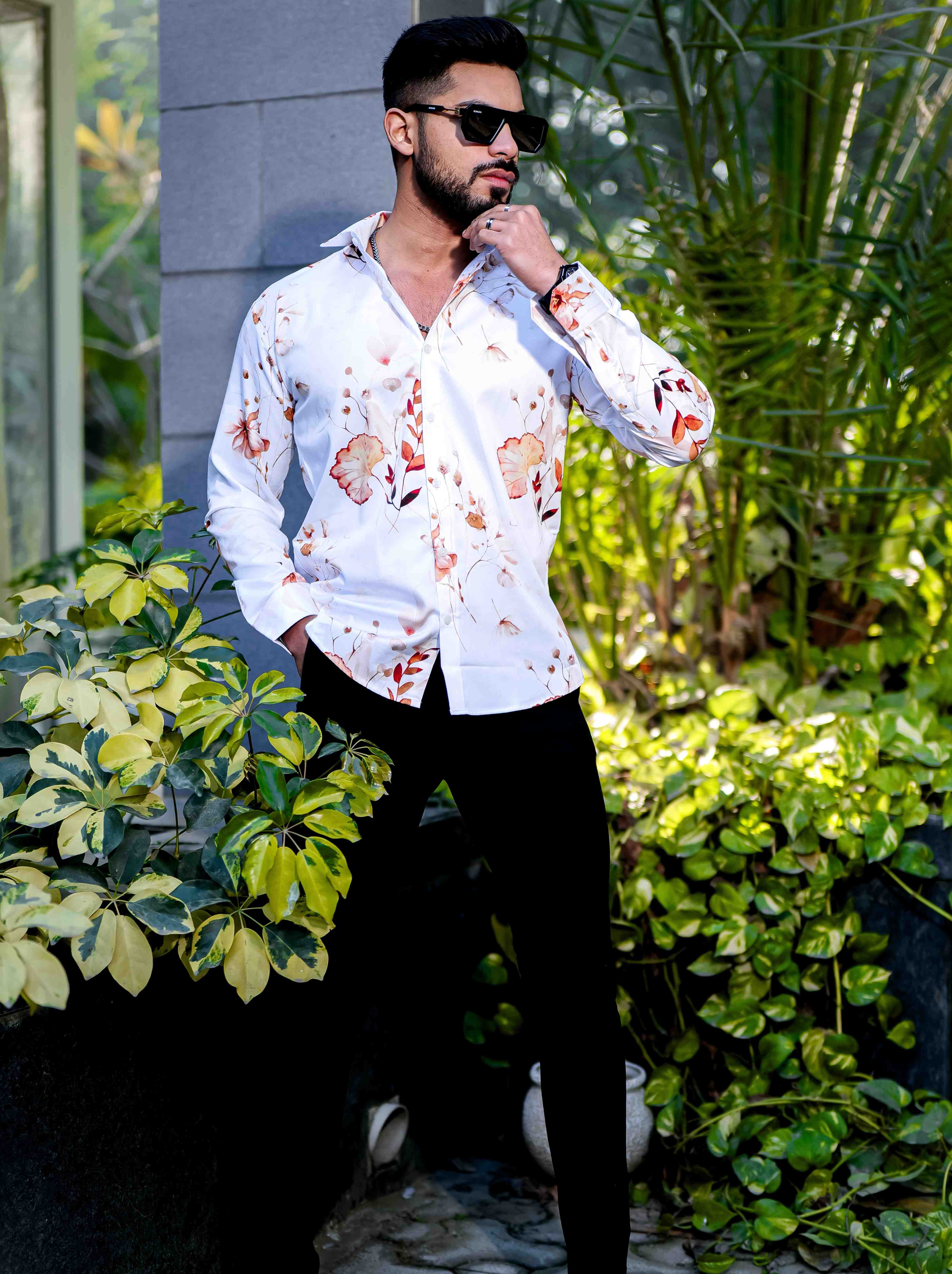 White Giza Cotton Print Premium Shirt