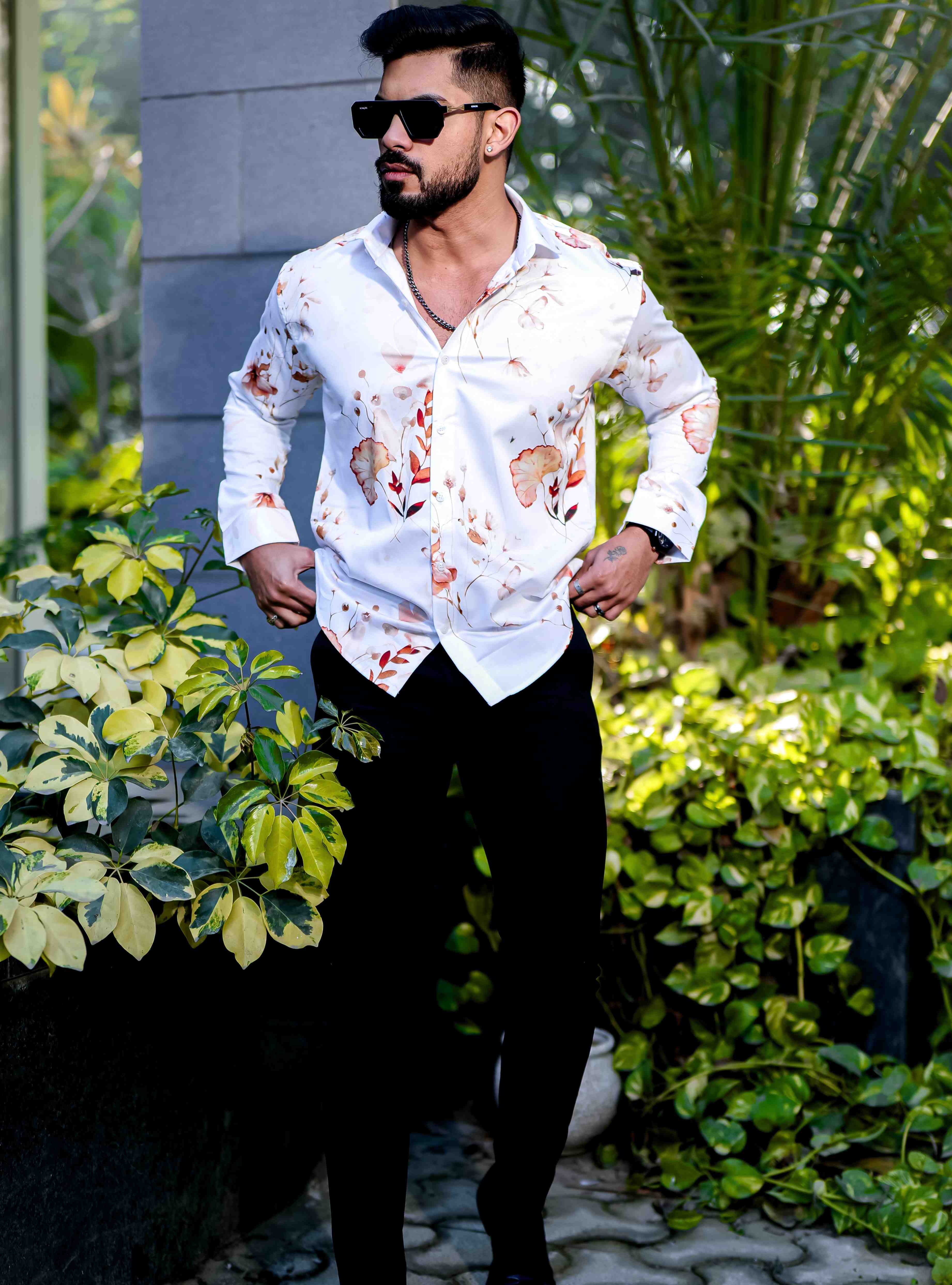 White Giza Cotton Print Premium Shirt