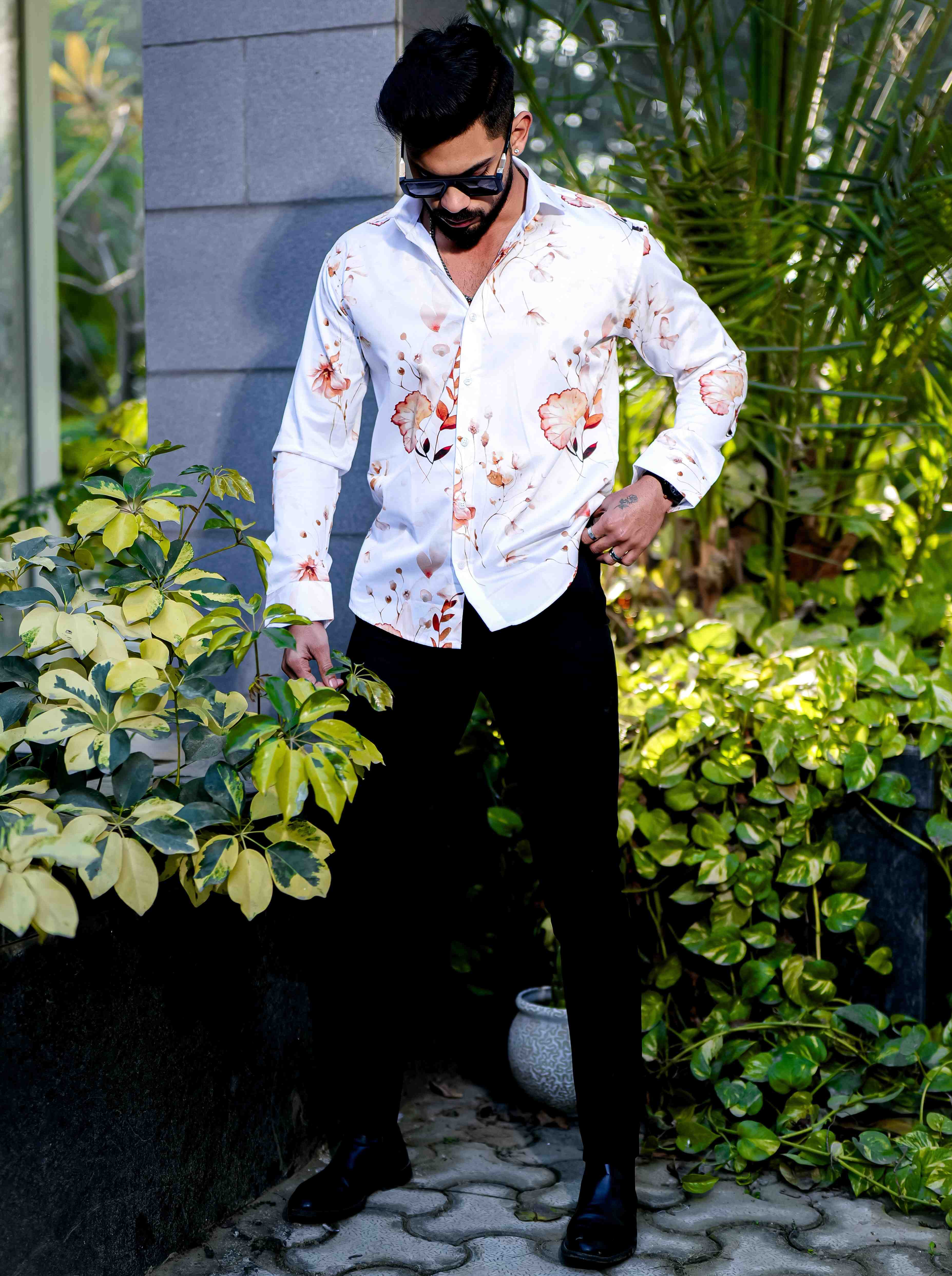 White Giza Cotton Print Premium Shirt