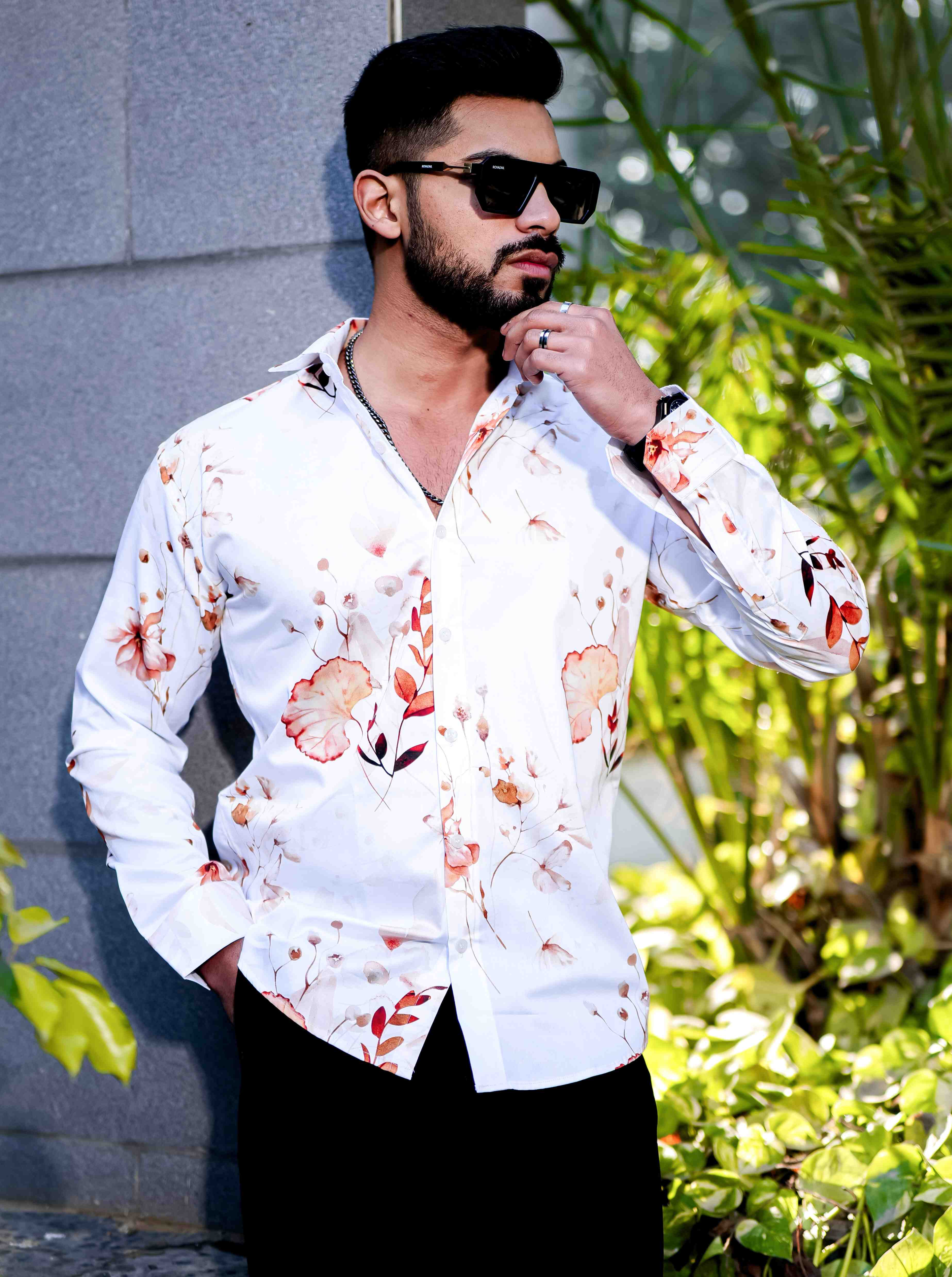 White Giza Cotton Print Premium Shirt