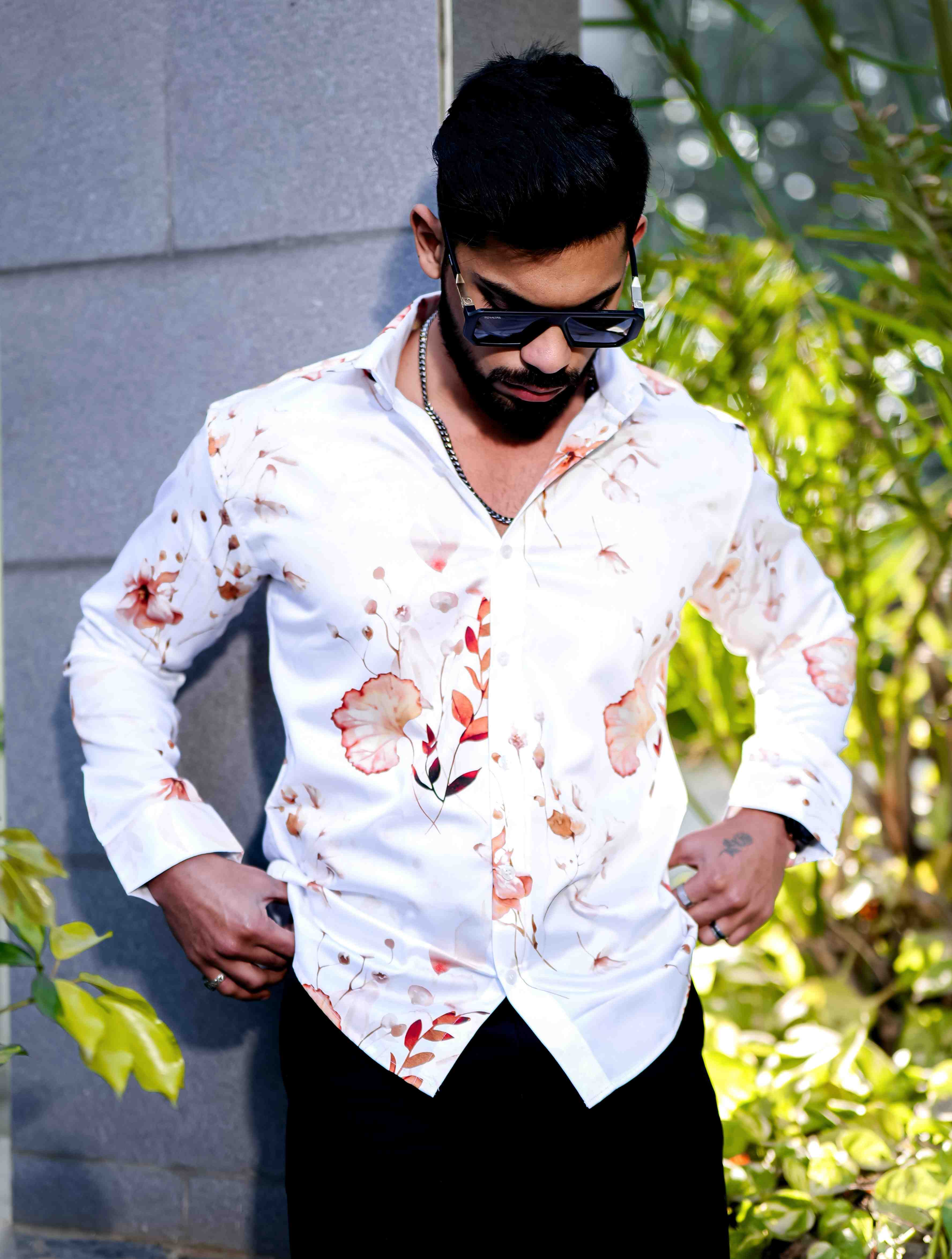 White Giza Cotton Print Premium Shirt