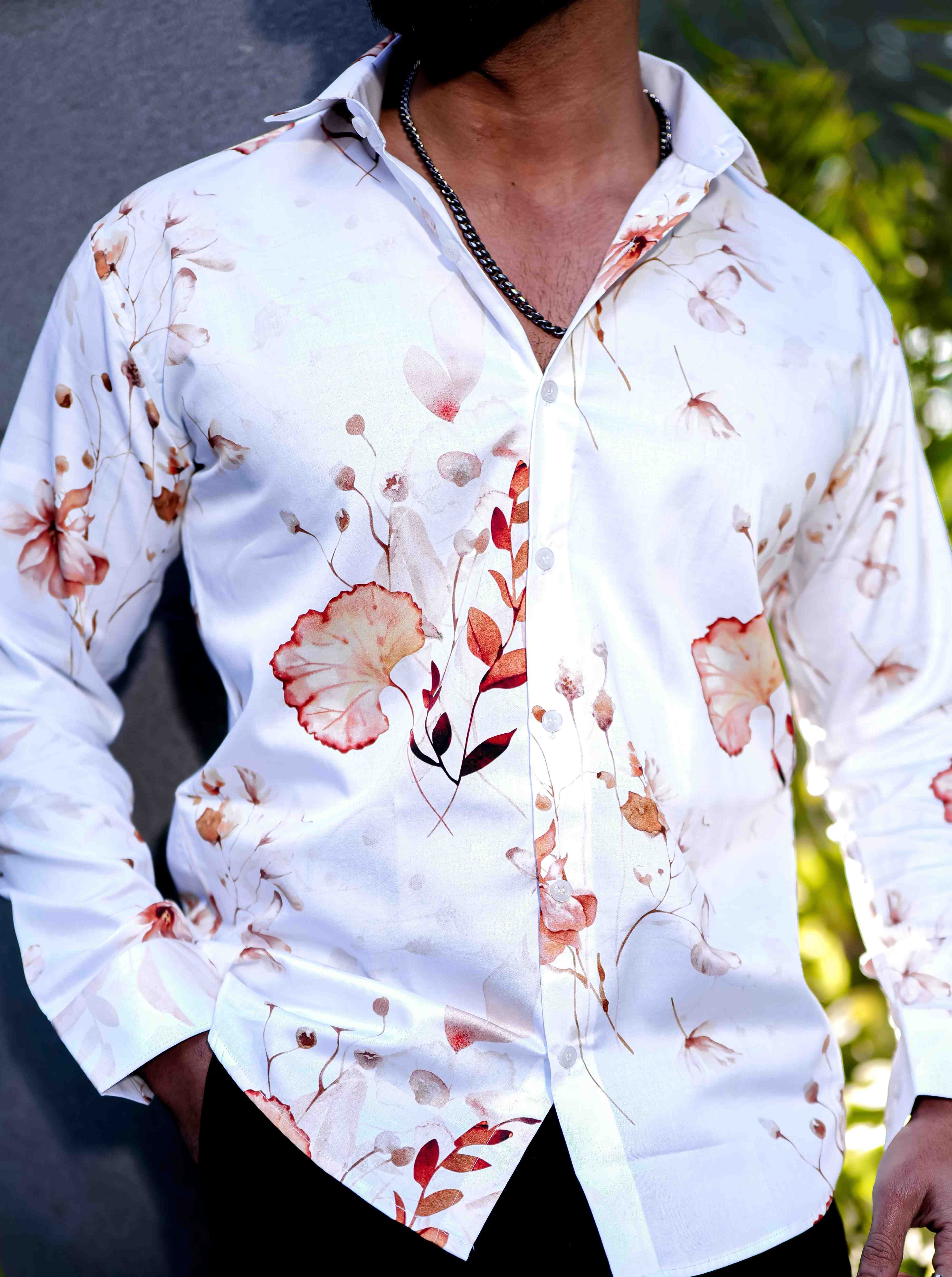 White Giza Cotton Print Premium Shirt