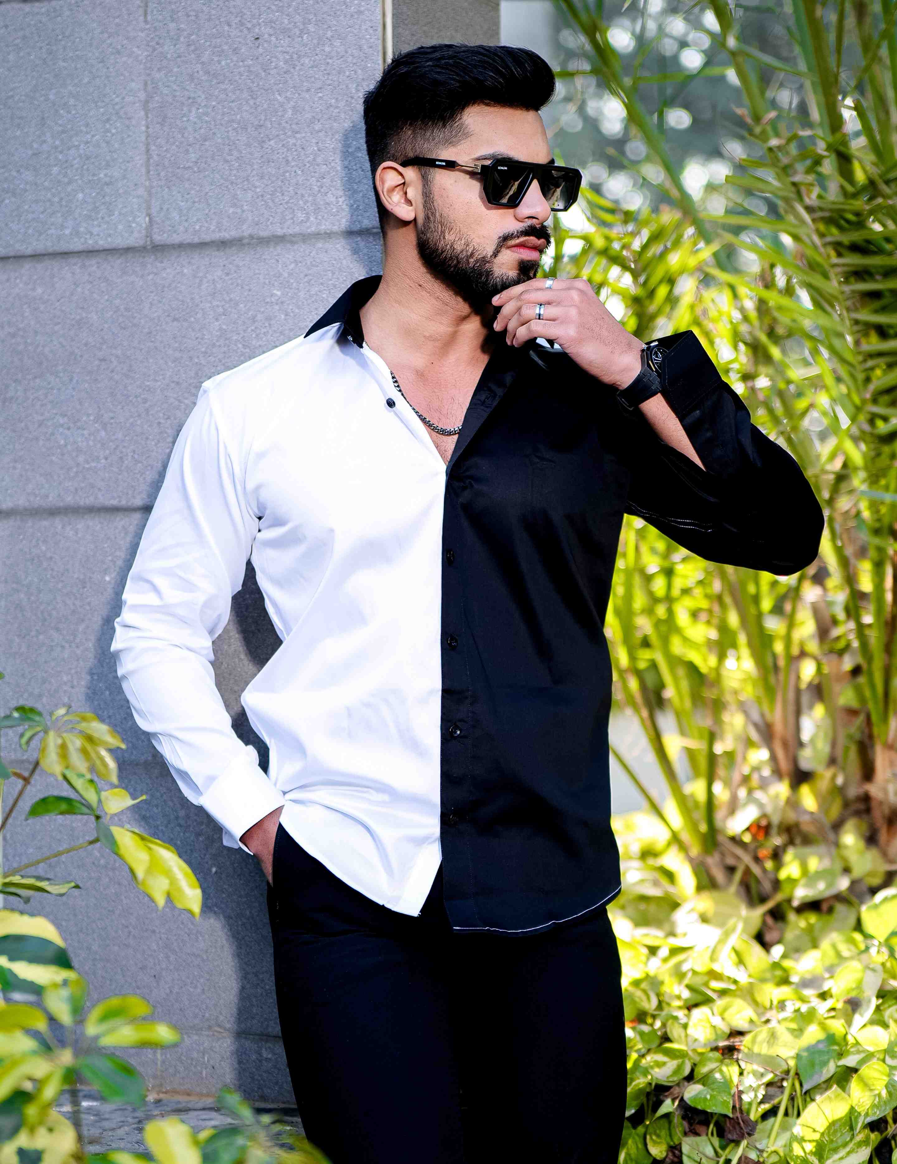 White And Black Satin Cotton Designer Shirt