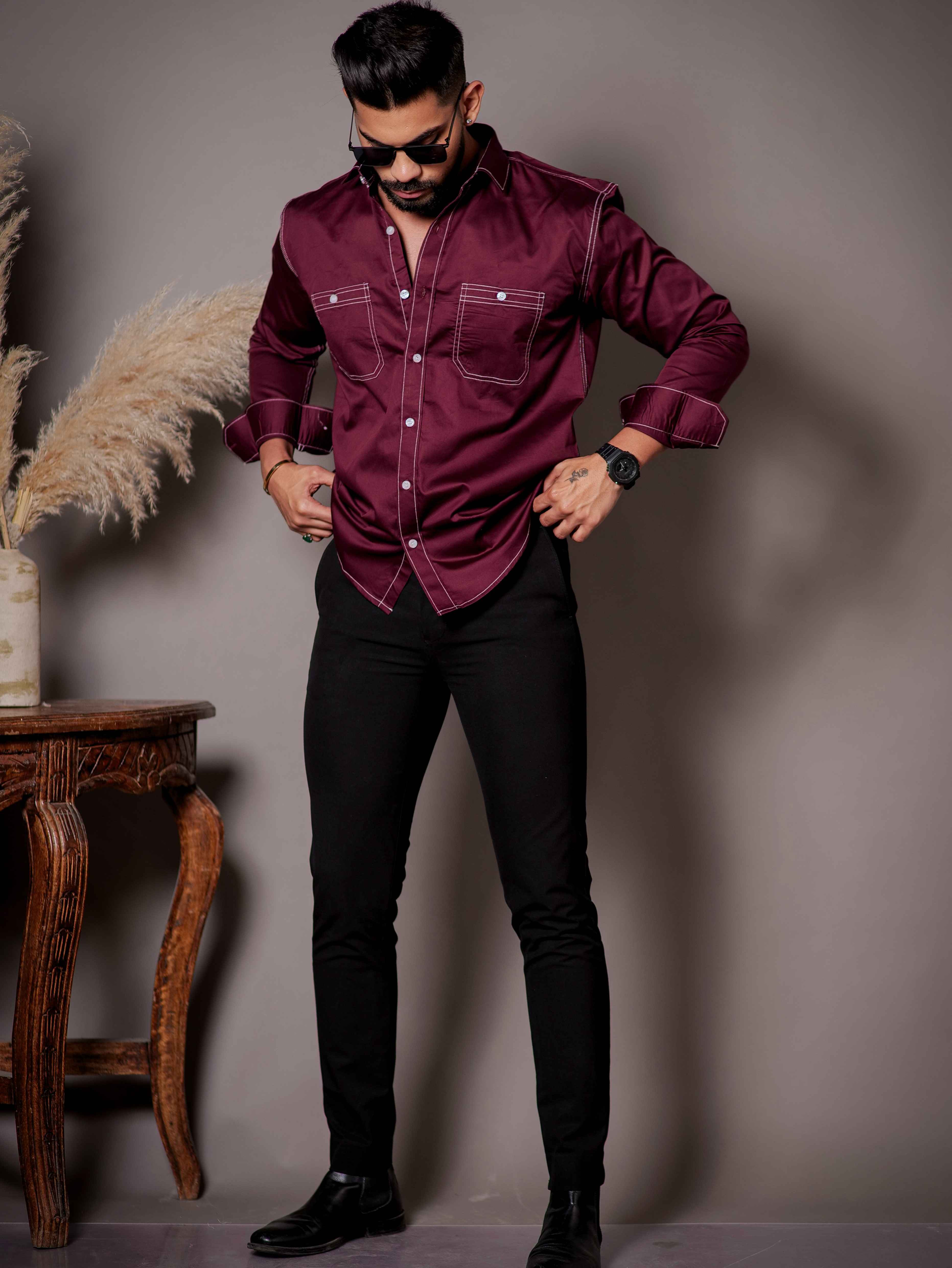 Maroon Premium Satin Cotton Shirt