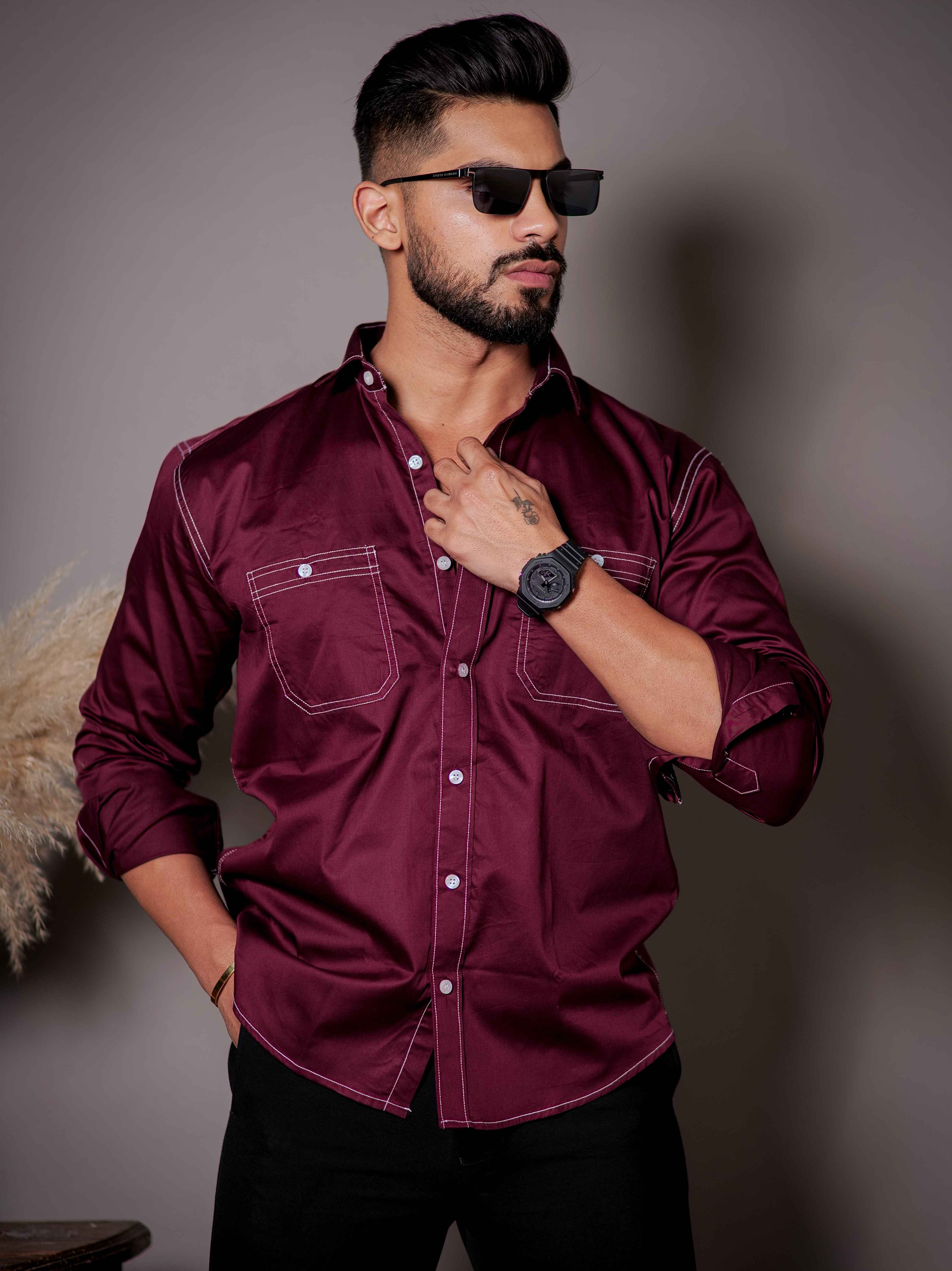 Maroon Premium Satin Cotton Shirt