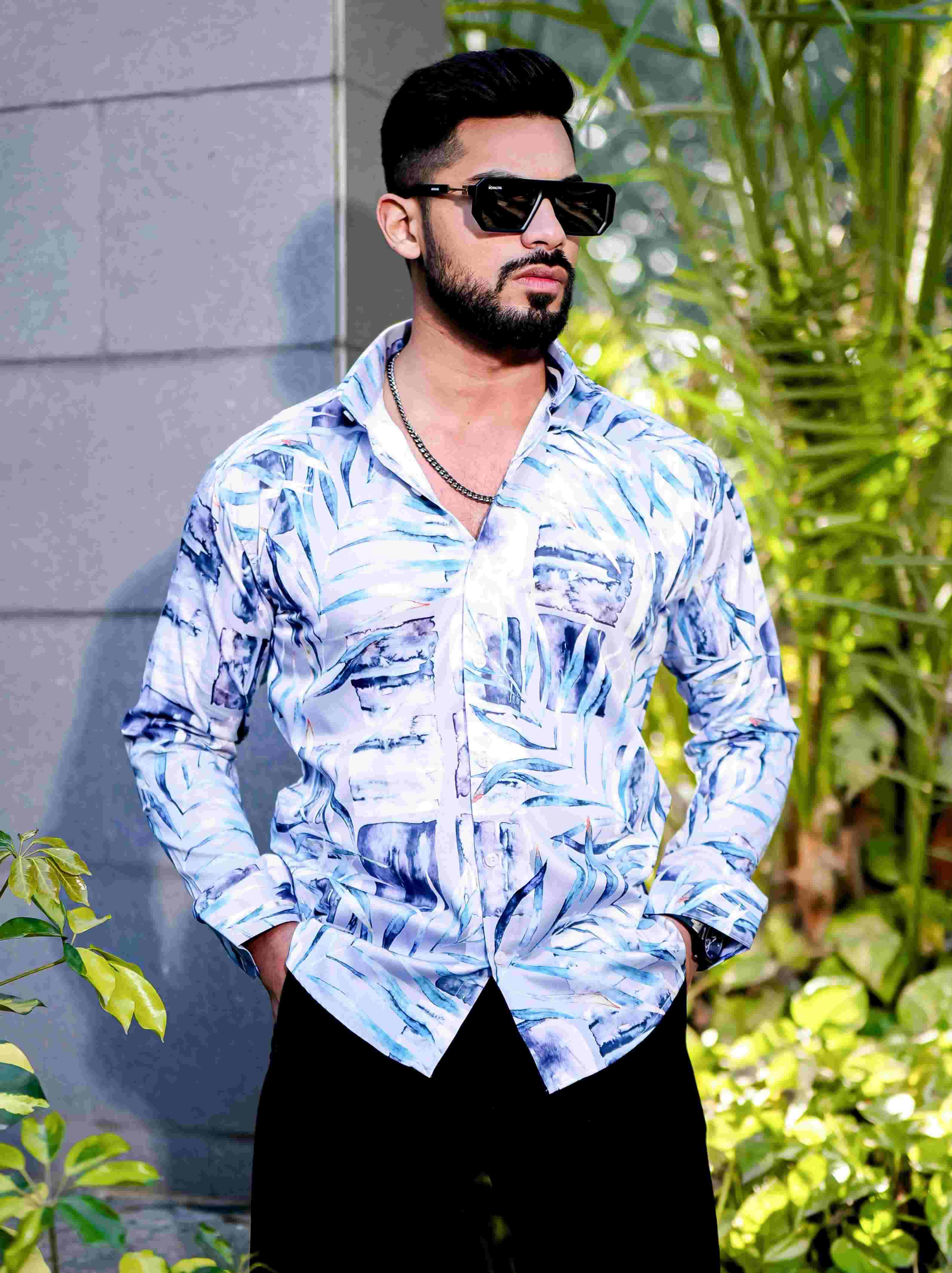White Giza Cotton Print Premium Shirt