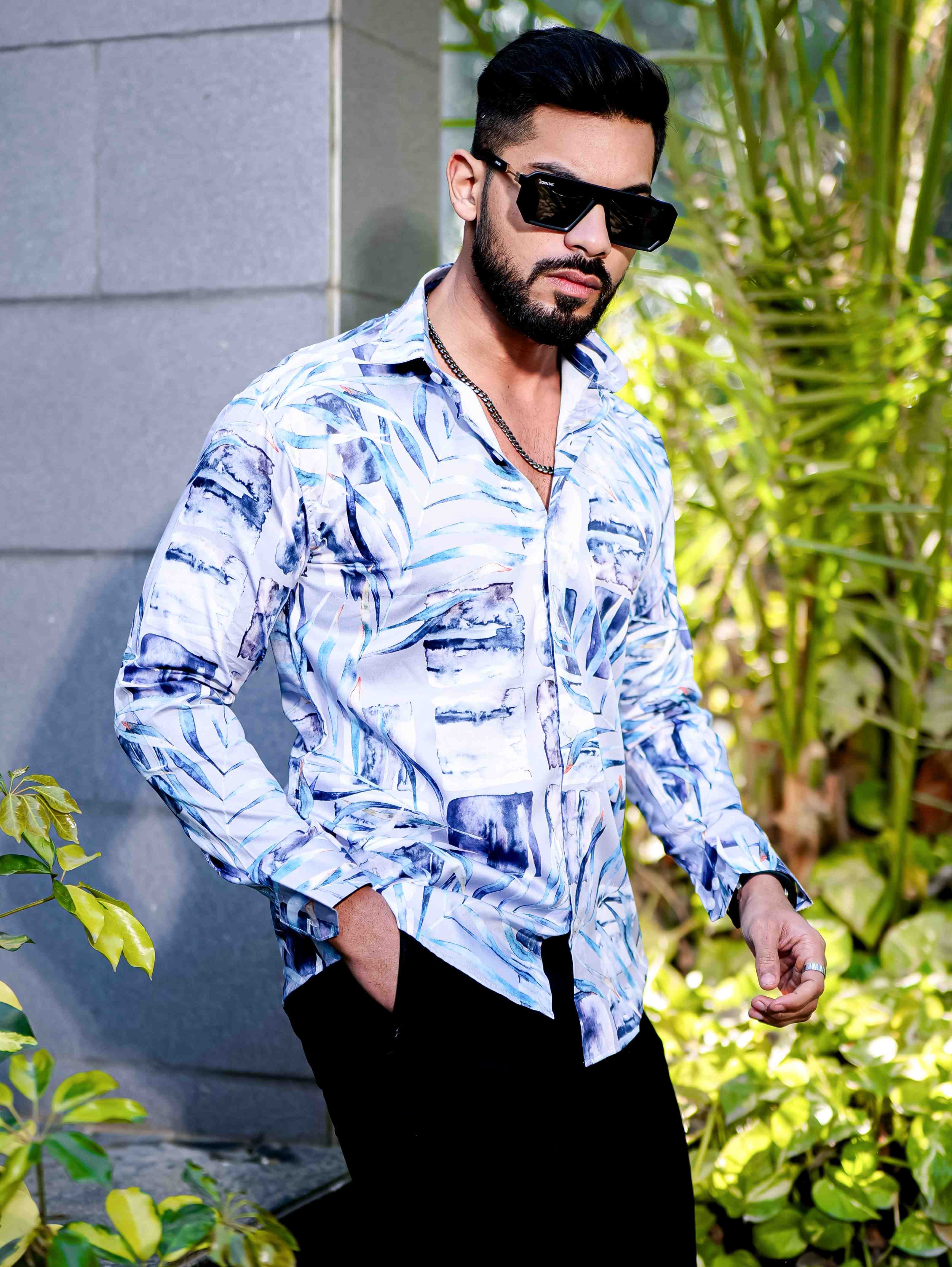White Giza Cotton Print Premium Shirt