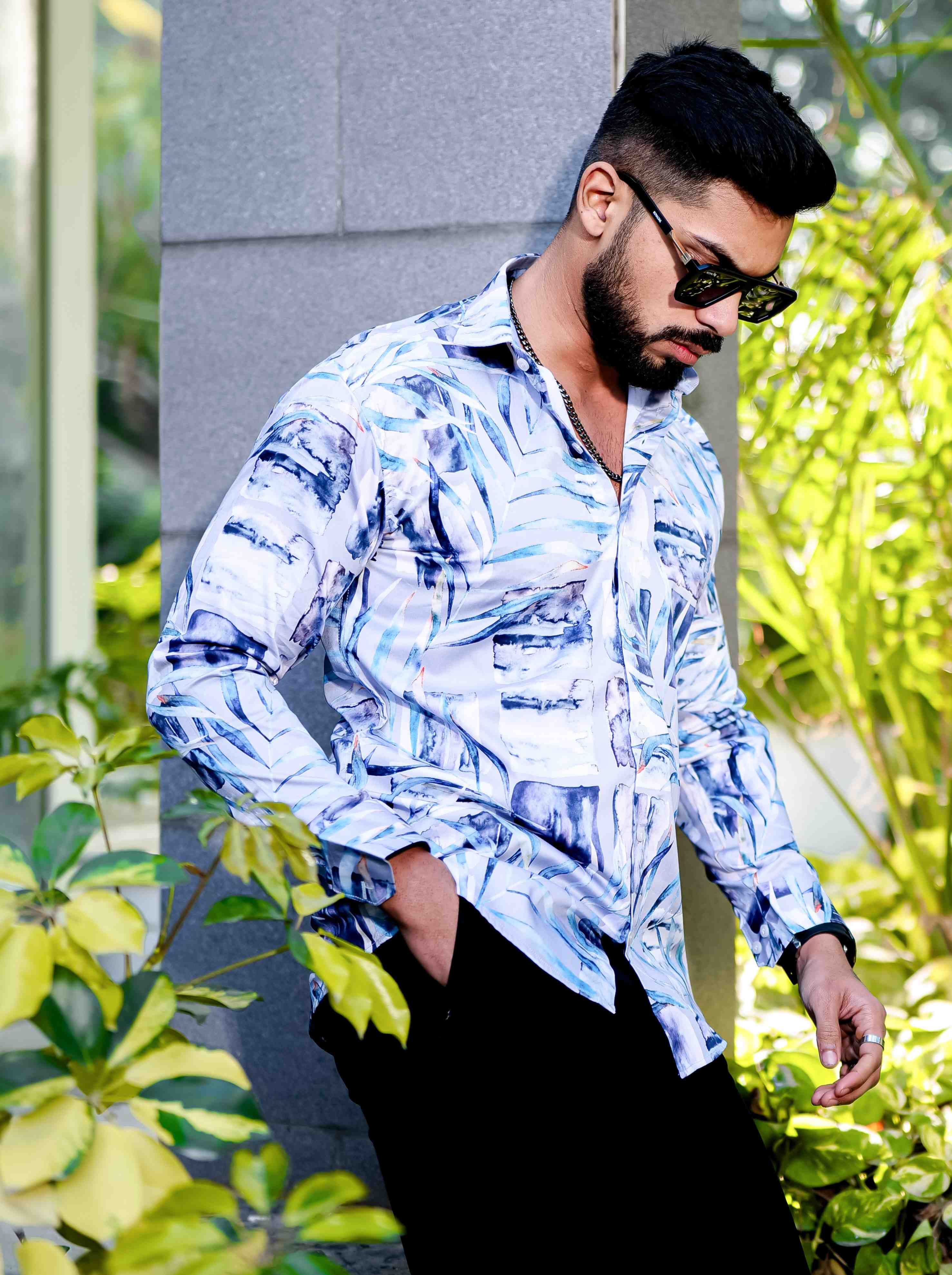 White Giza Cotton Print Premium Shirt