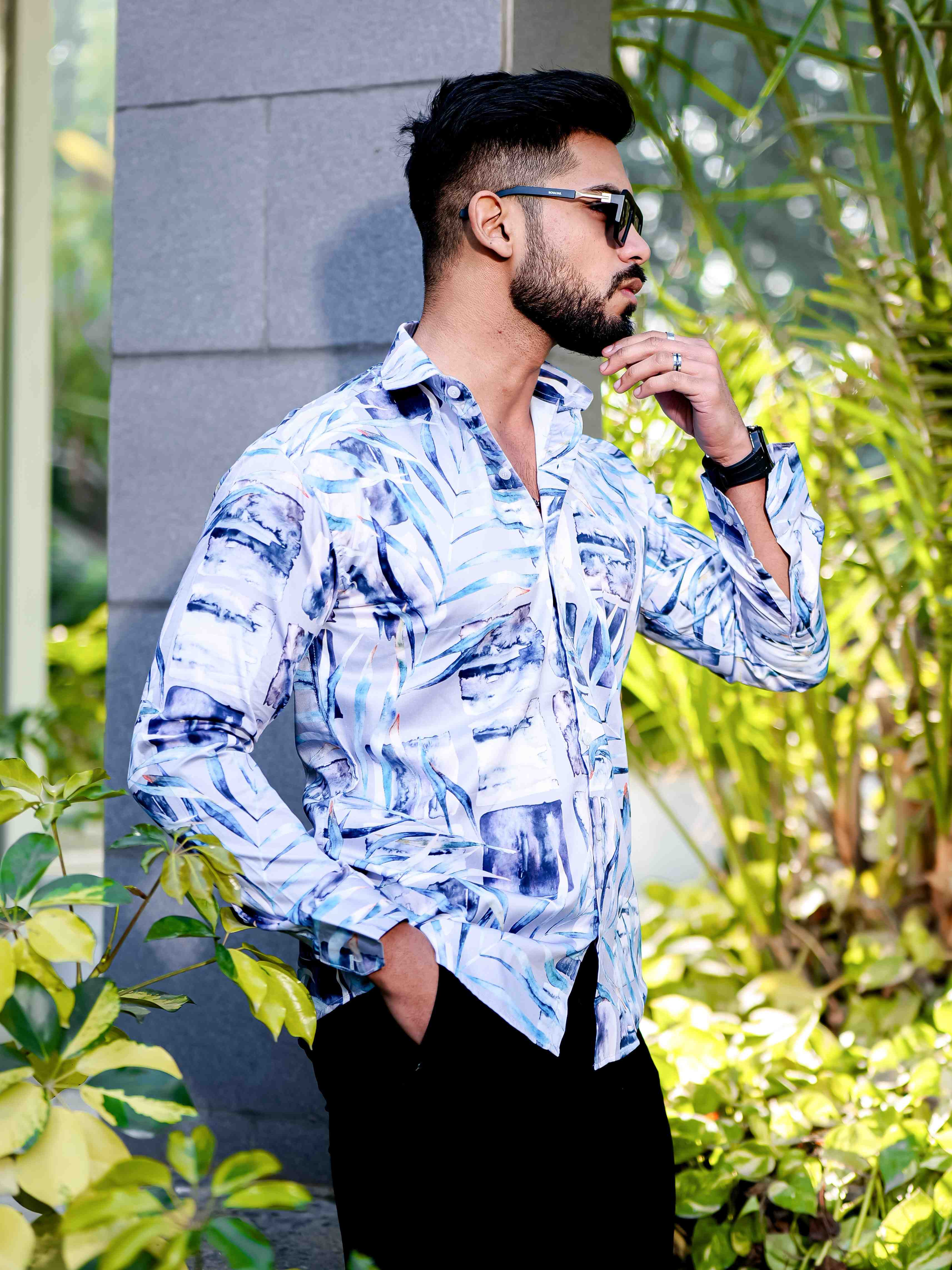 White Giza Cotton Print Premium Shirt