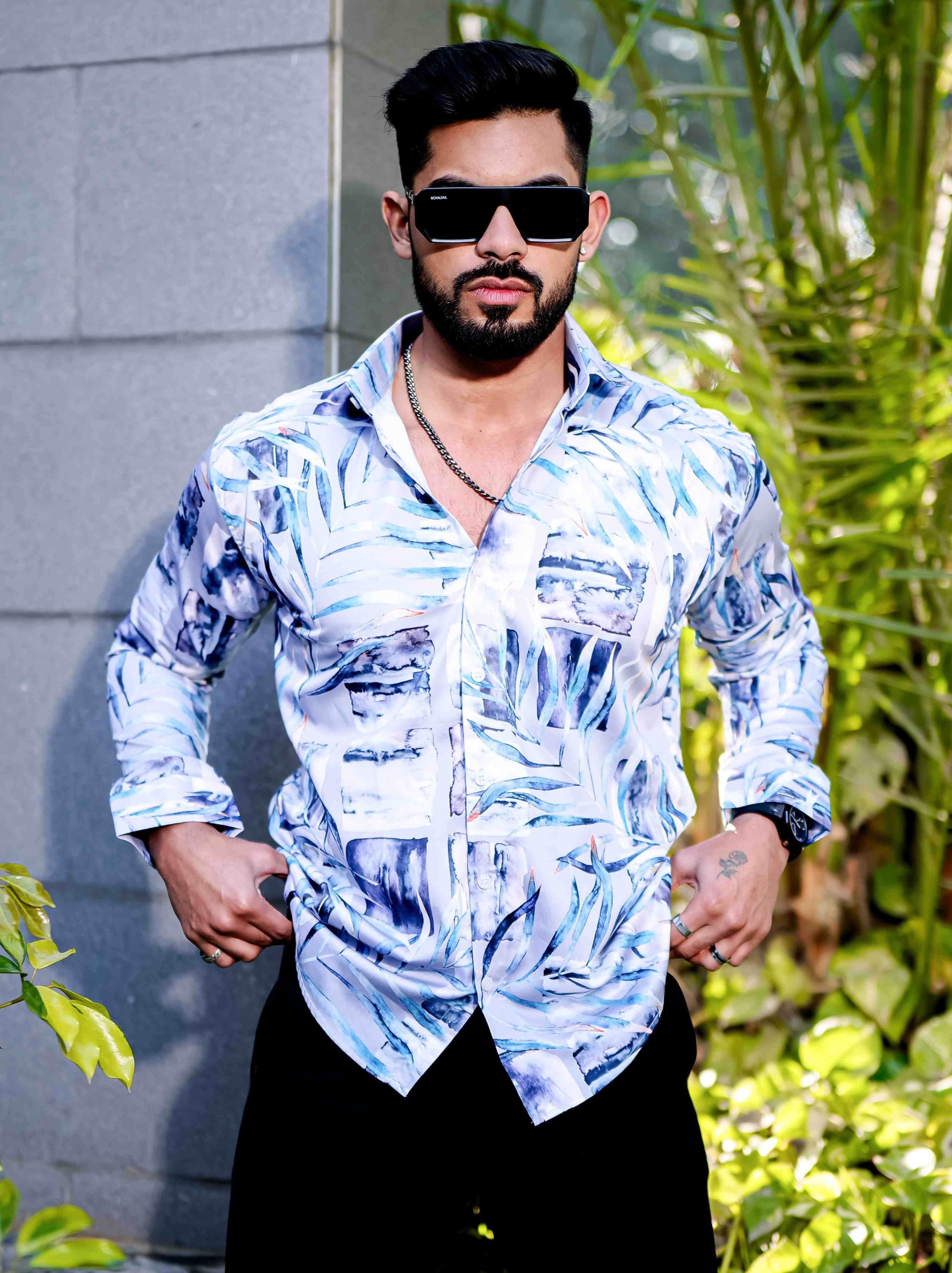 White Giza Cotton Print Premium Shirt