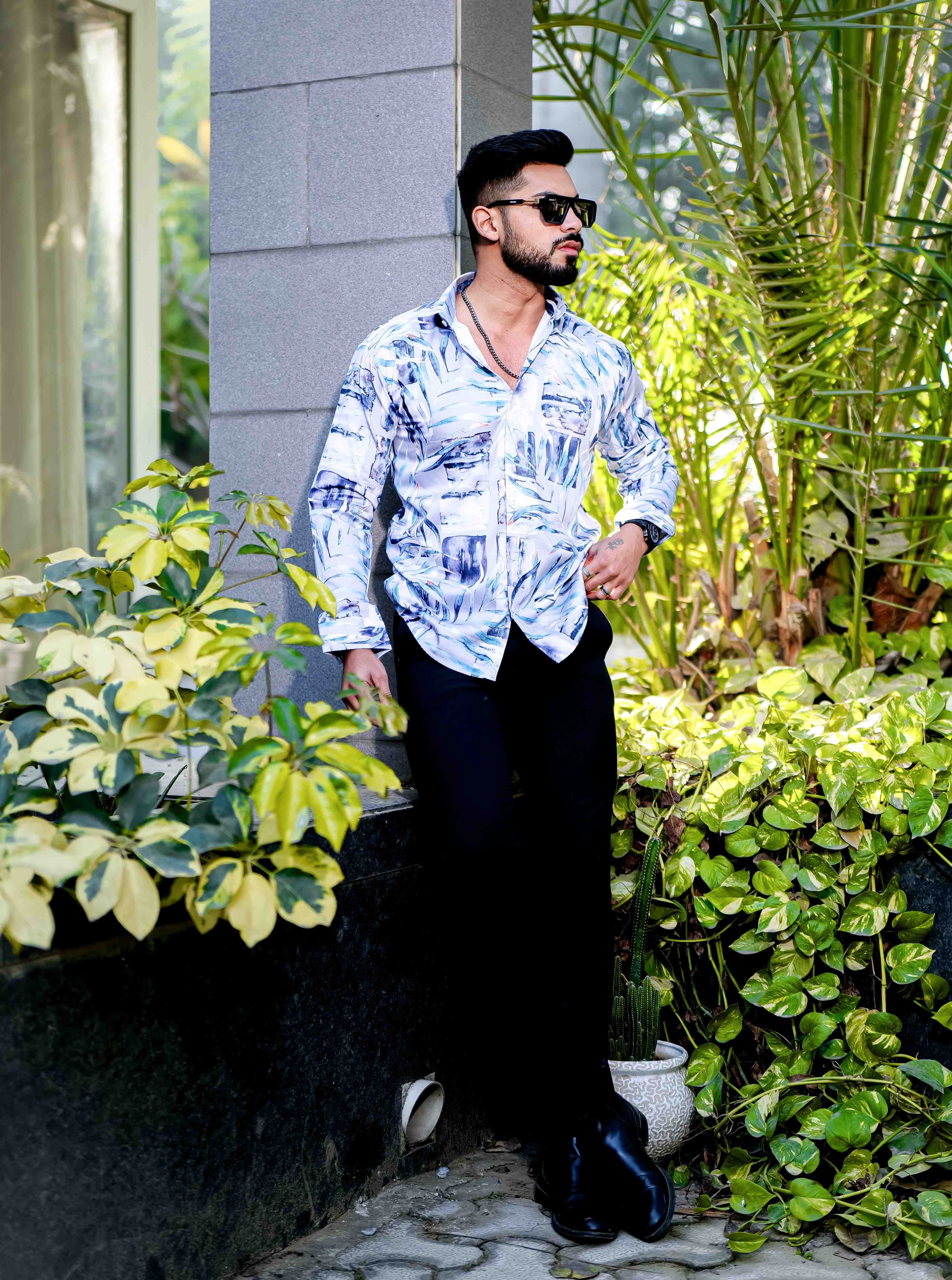 White Giza Cotton Print Premium Shirt