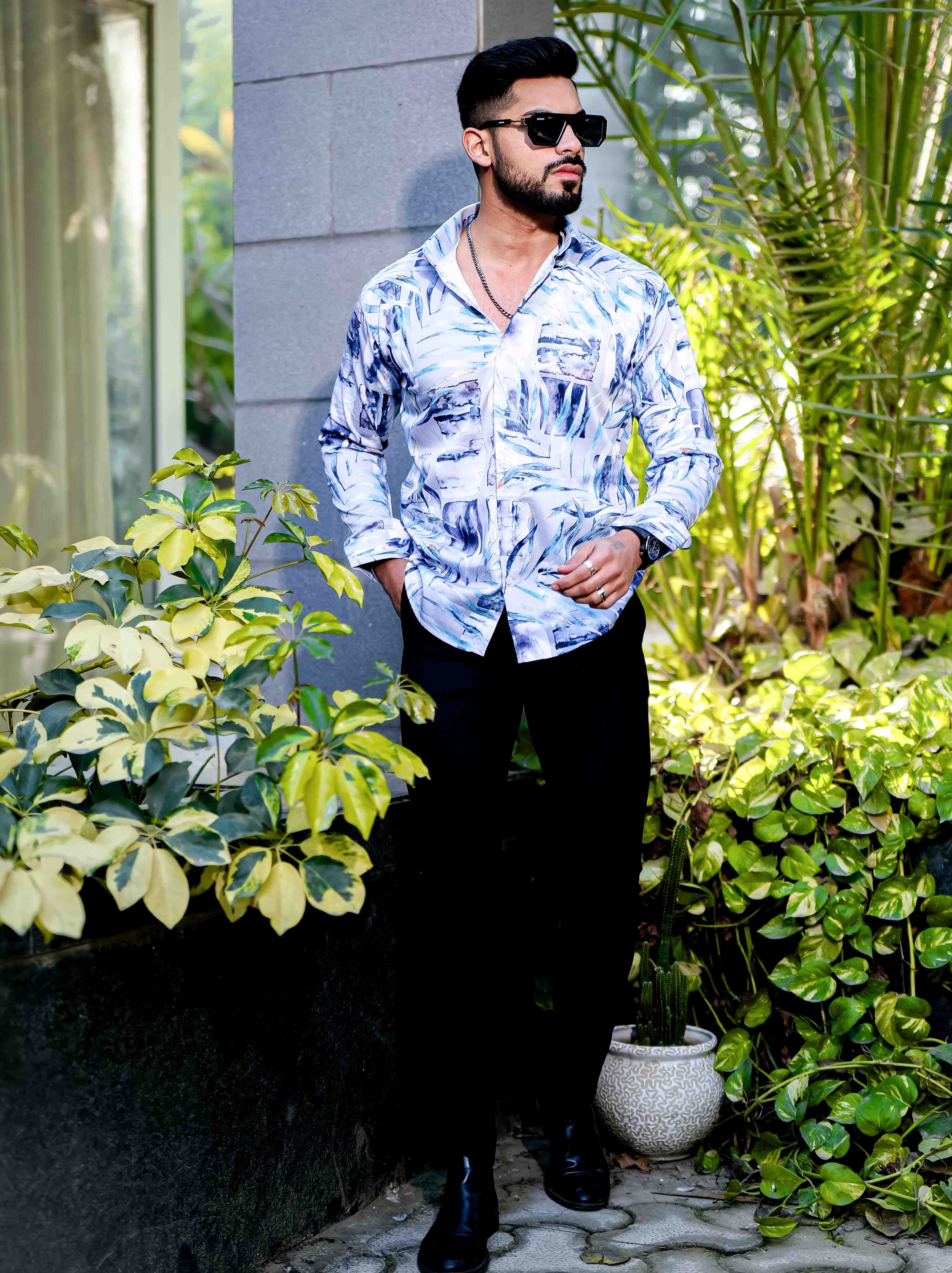 White Giza Cotton Print Premium Shirt