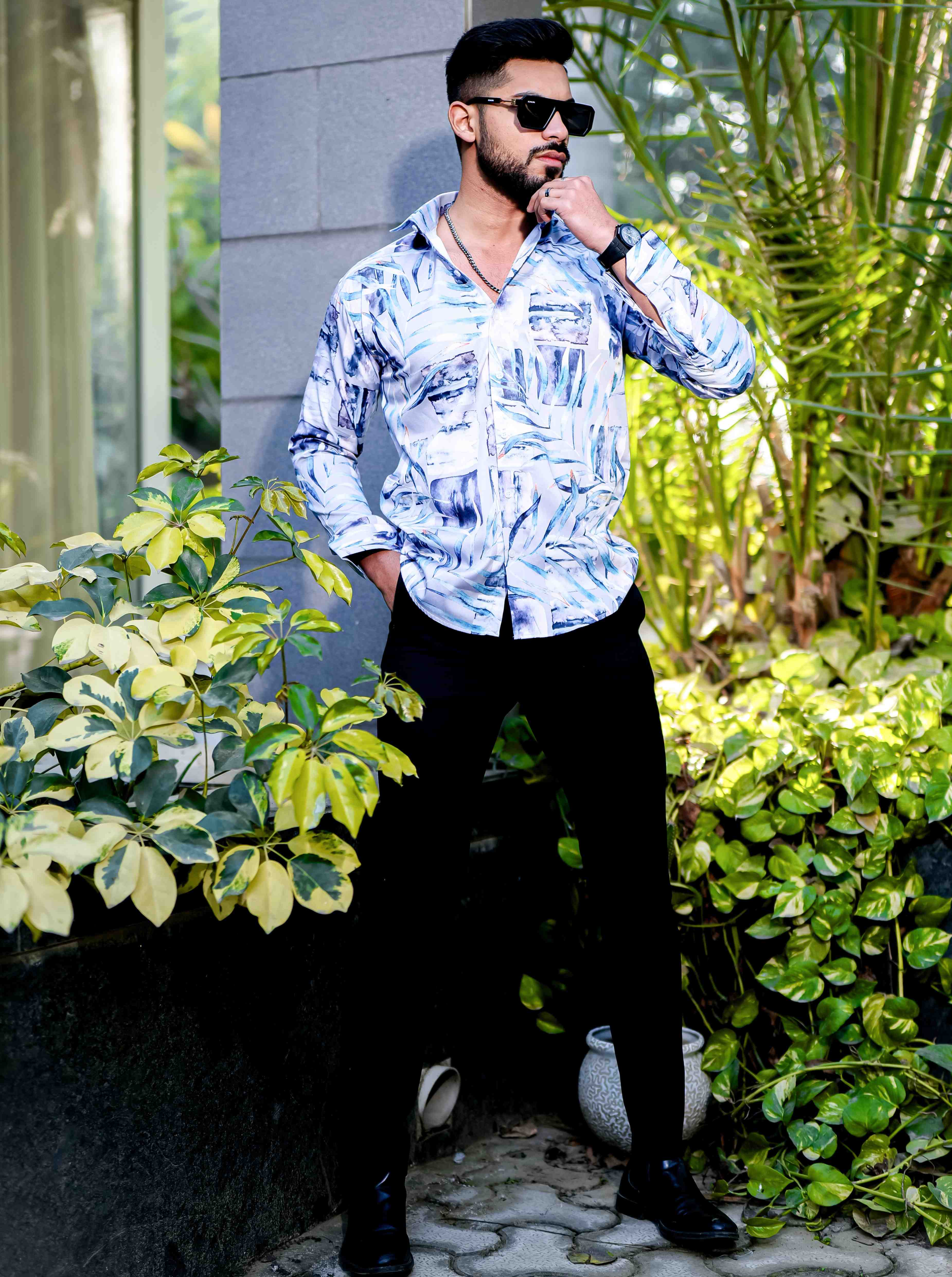 White Giza Cotton Print Premium Shirt
