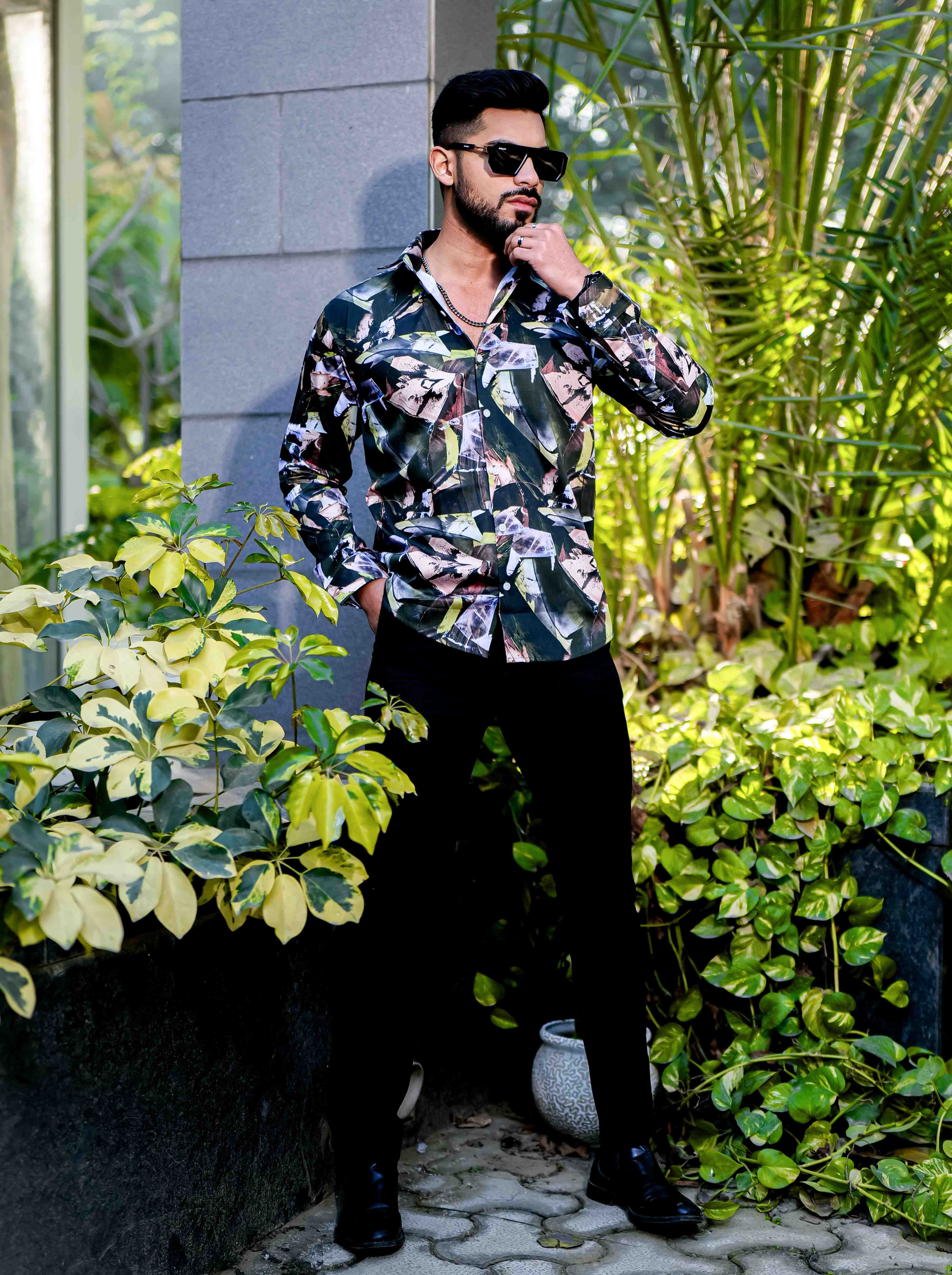 Black Giza Cotton Print Premium Shirt