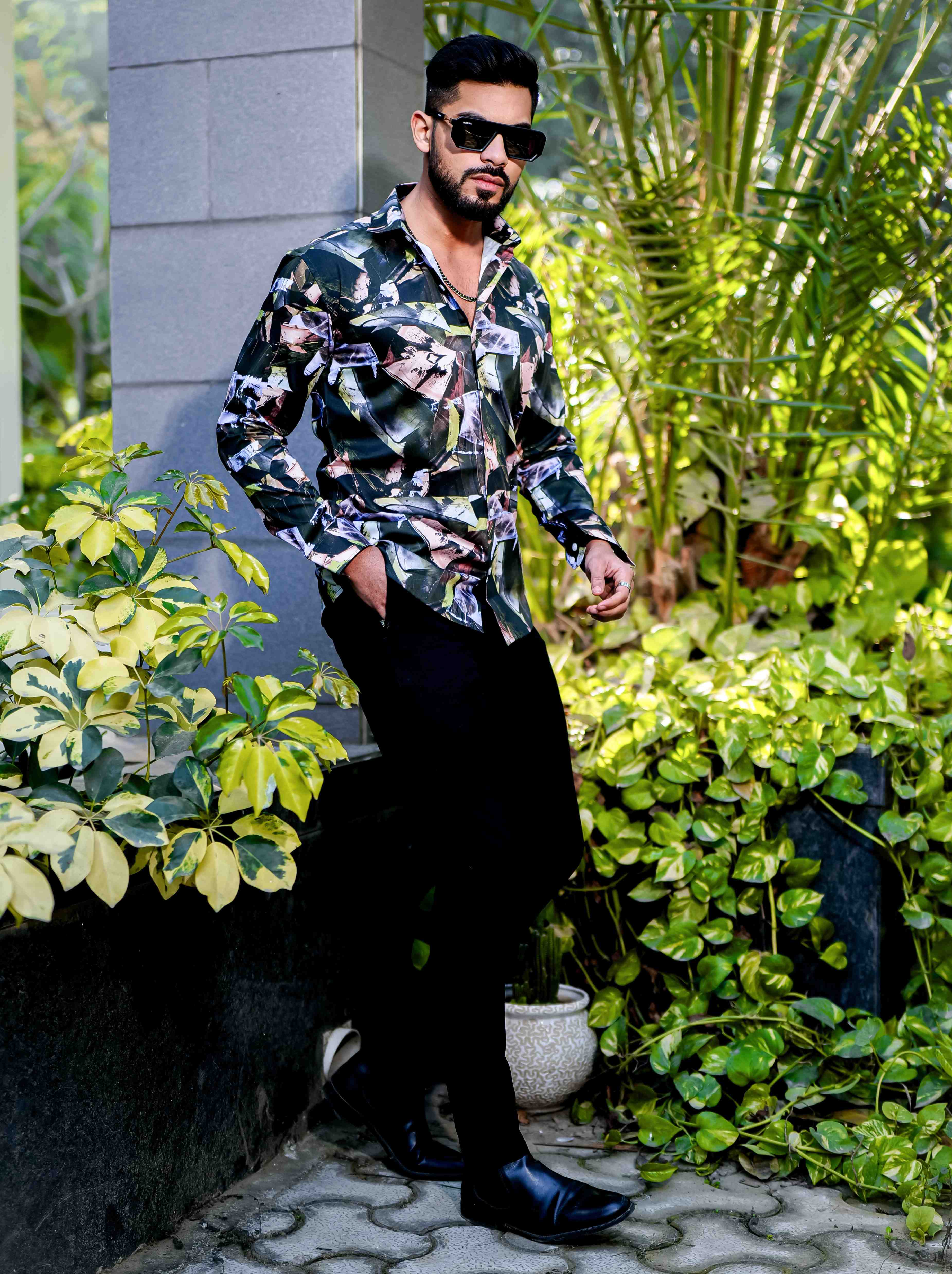 Black Giza Cotton Print Premium Shirt