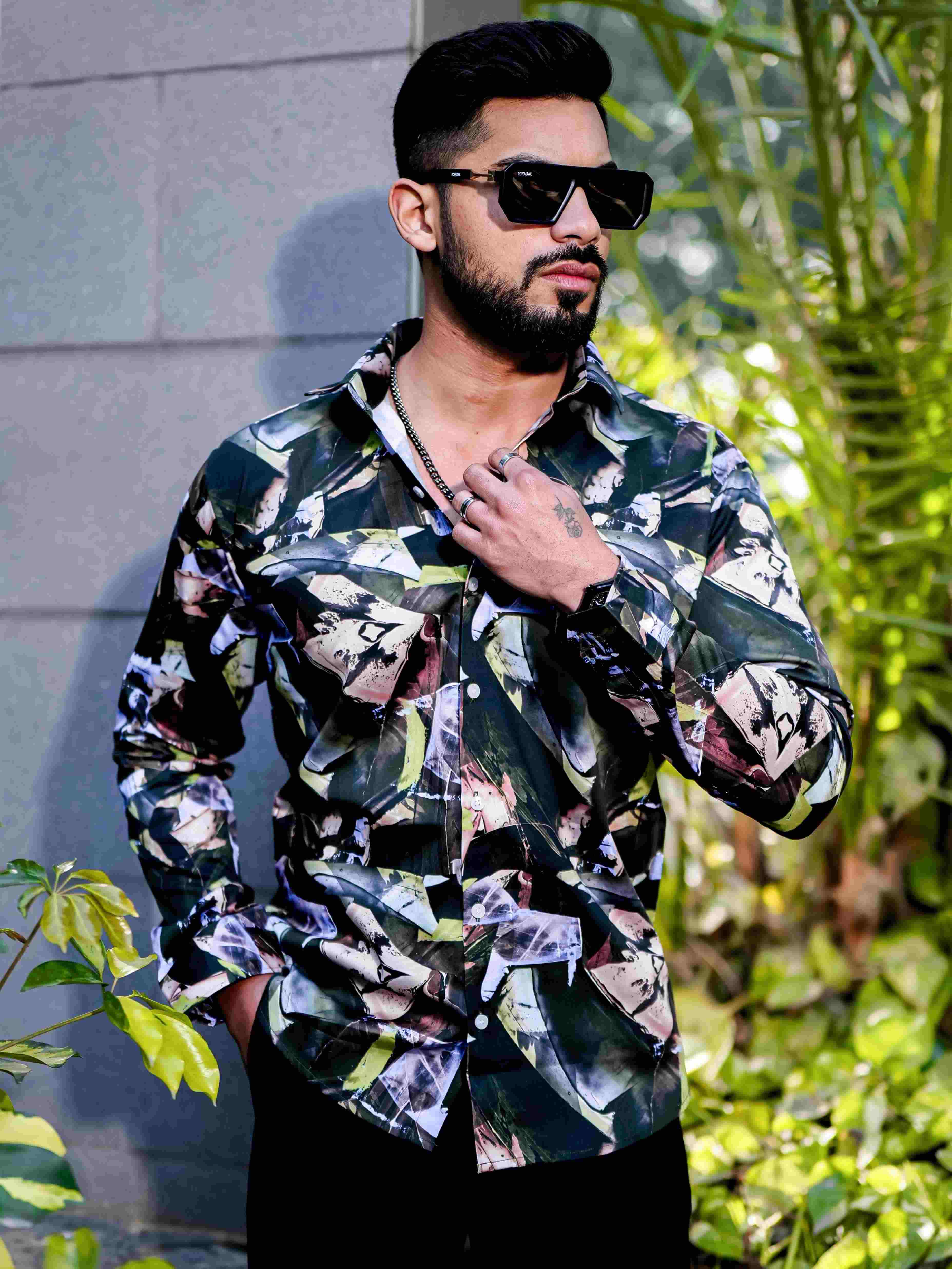 Black Giza Cotton Print Premium Shirt
