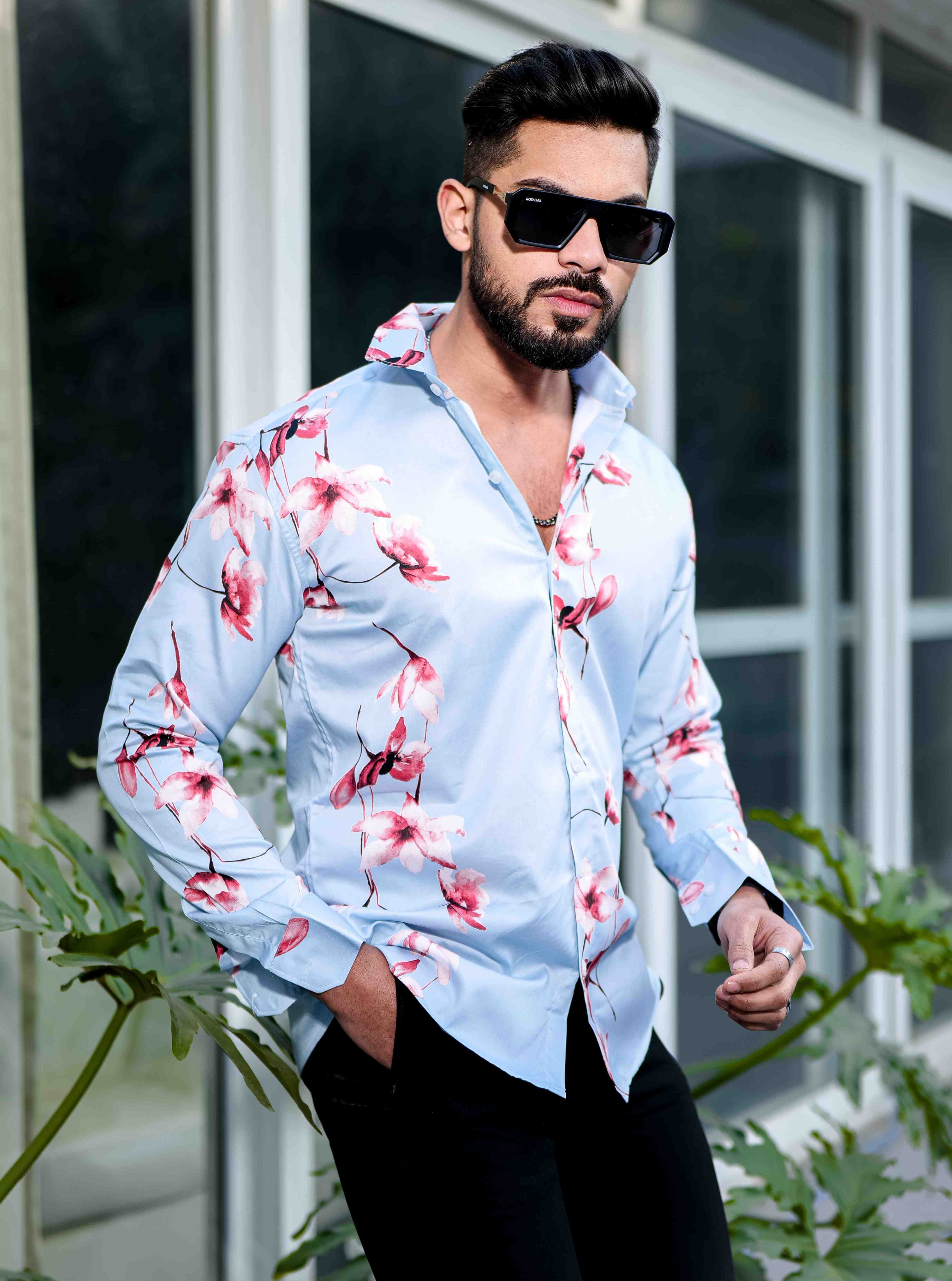 Sky Giza Cotton Print Premium Shirt