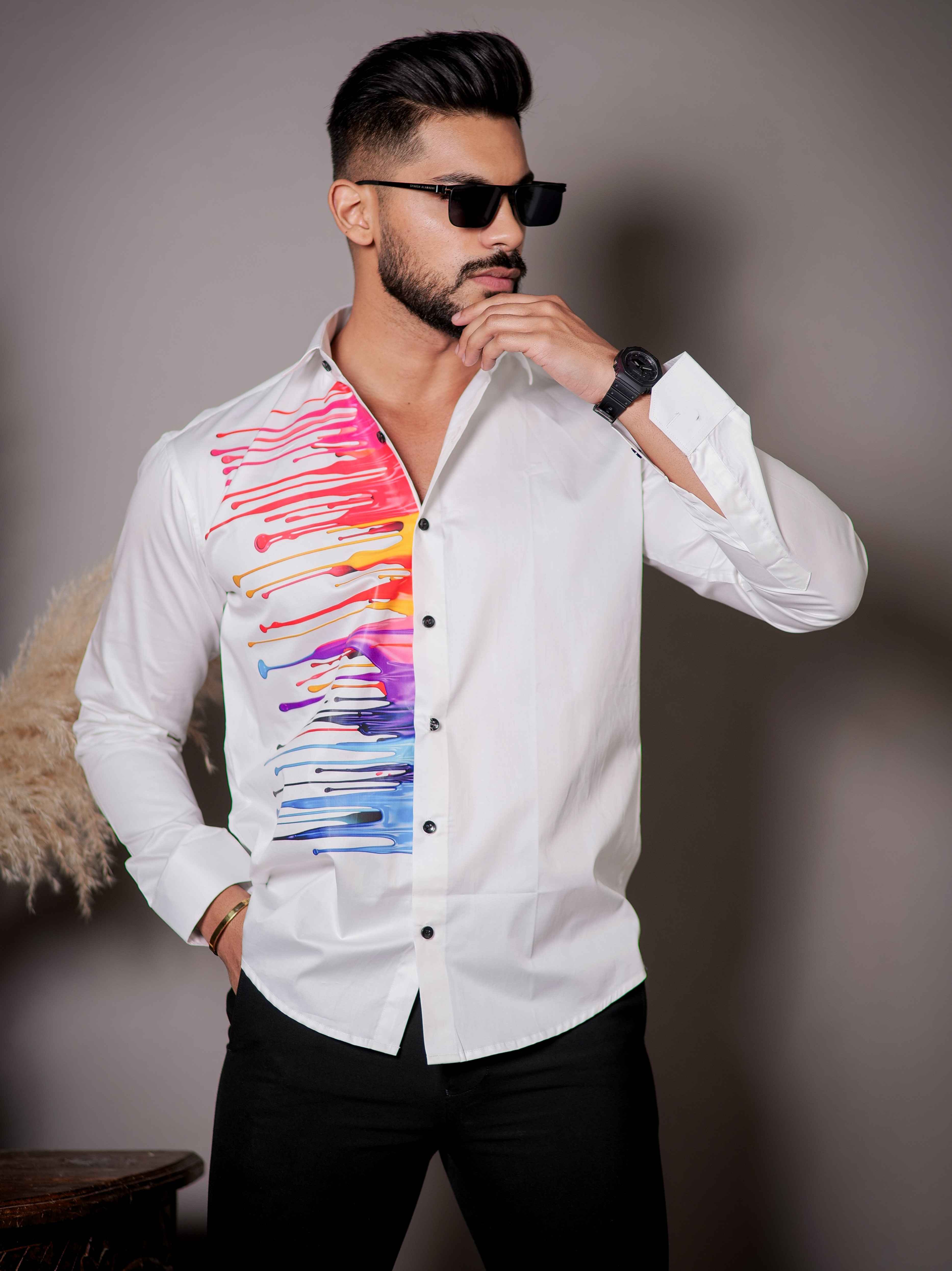 White Club Printed Satin Cotton Shirt