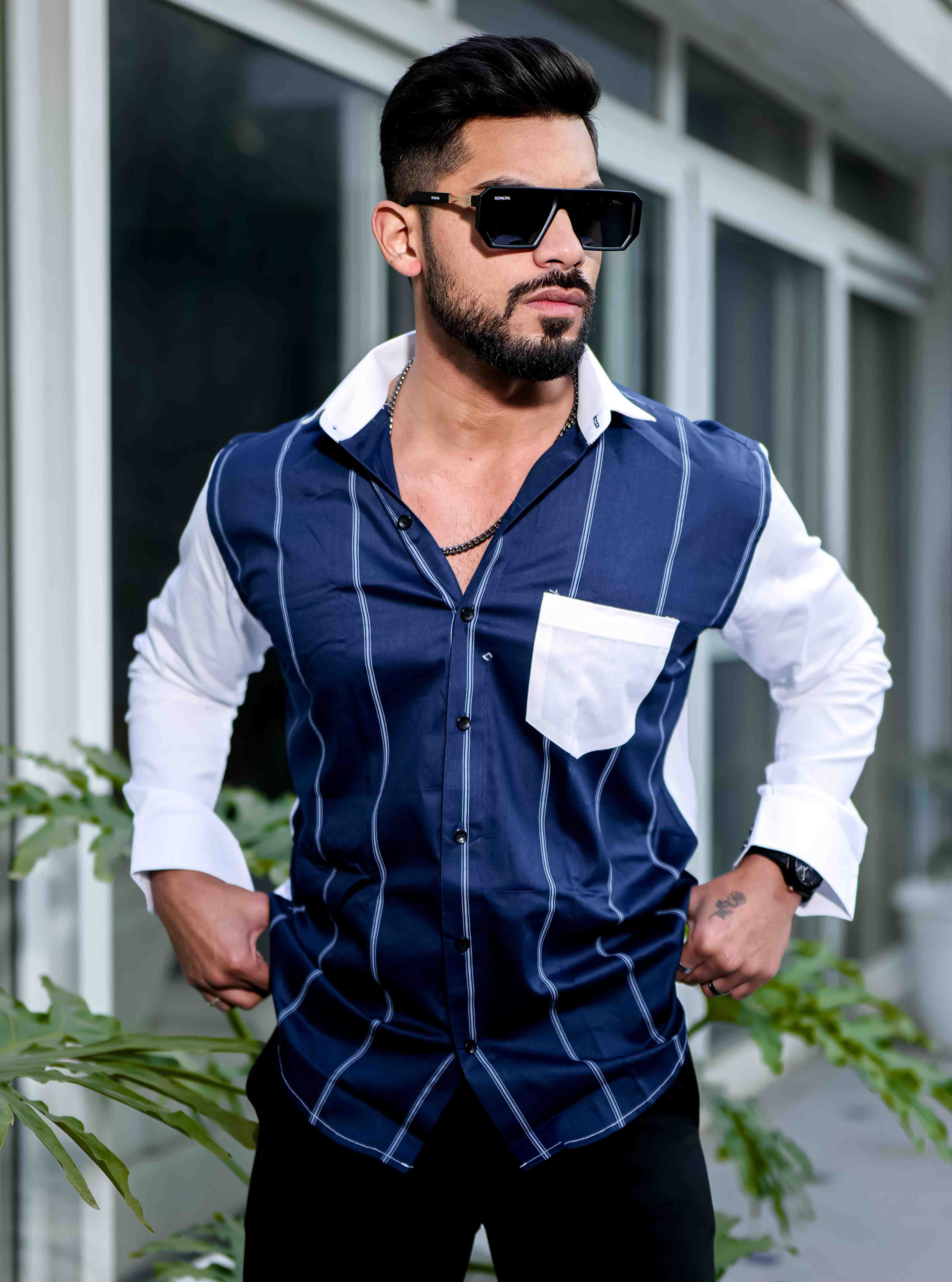 Blue Satin Cotton Cut N Sew Designer Shirt