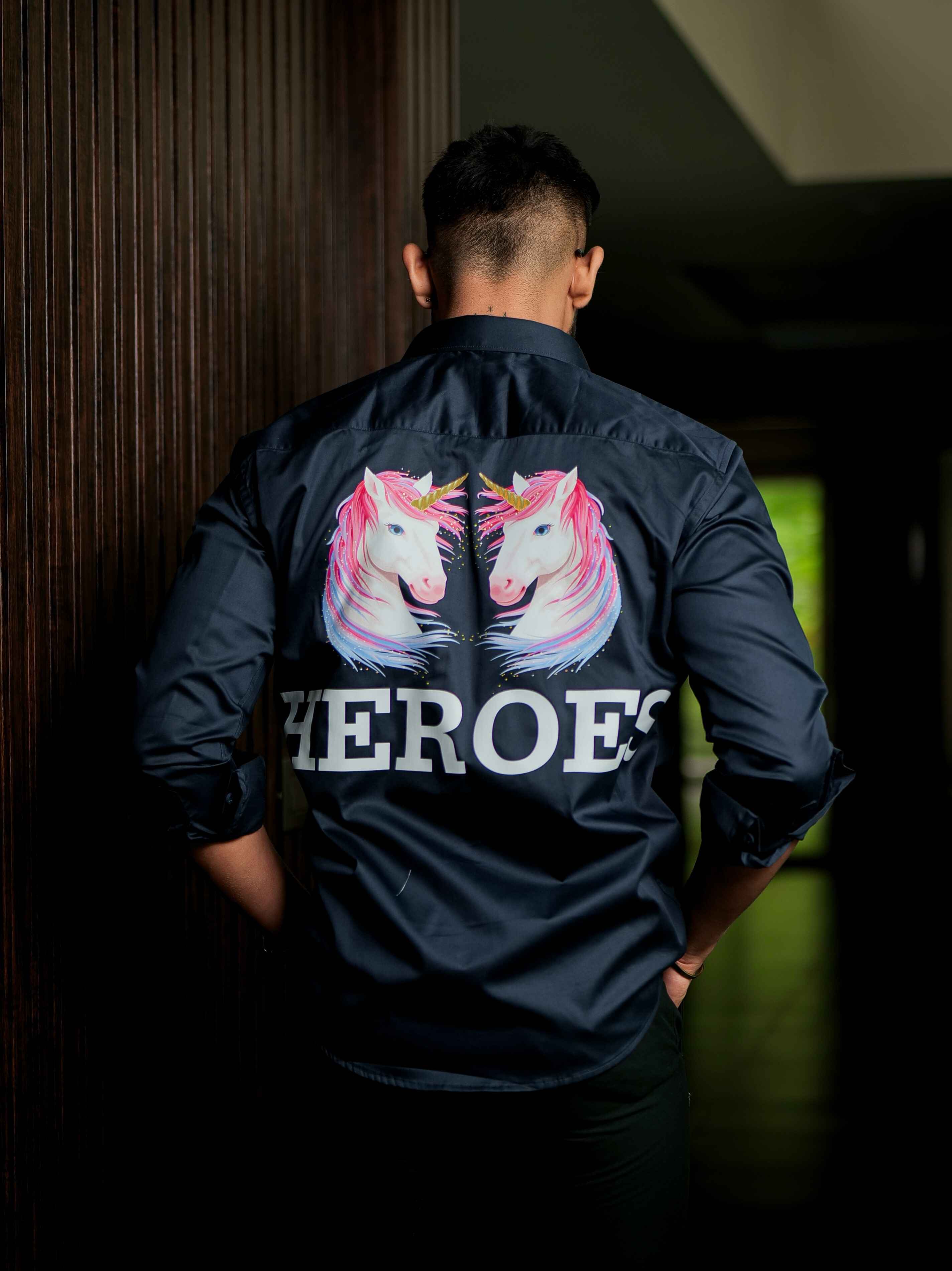 Blue Club Wear Printed Satin Cotton Shirt